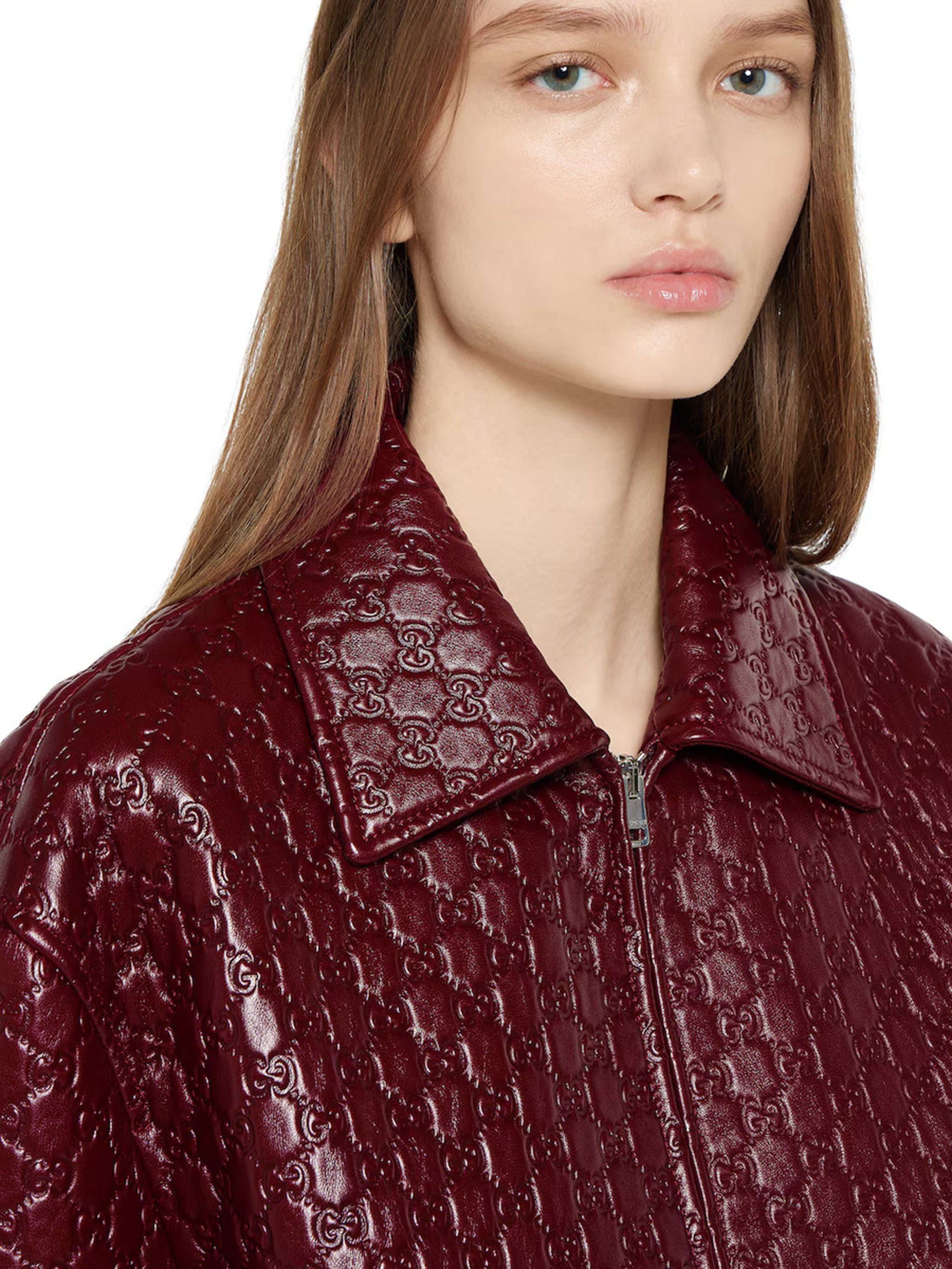 GUCCI Oversized Leather Jacket with Embossed GG