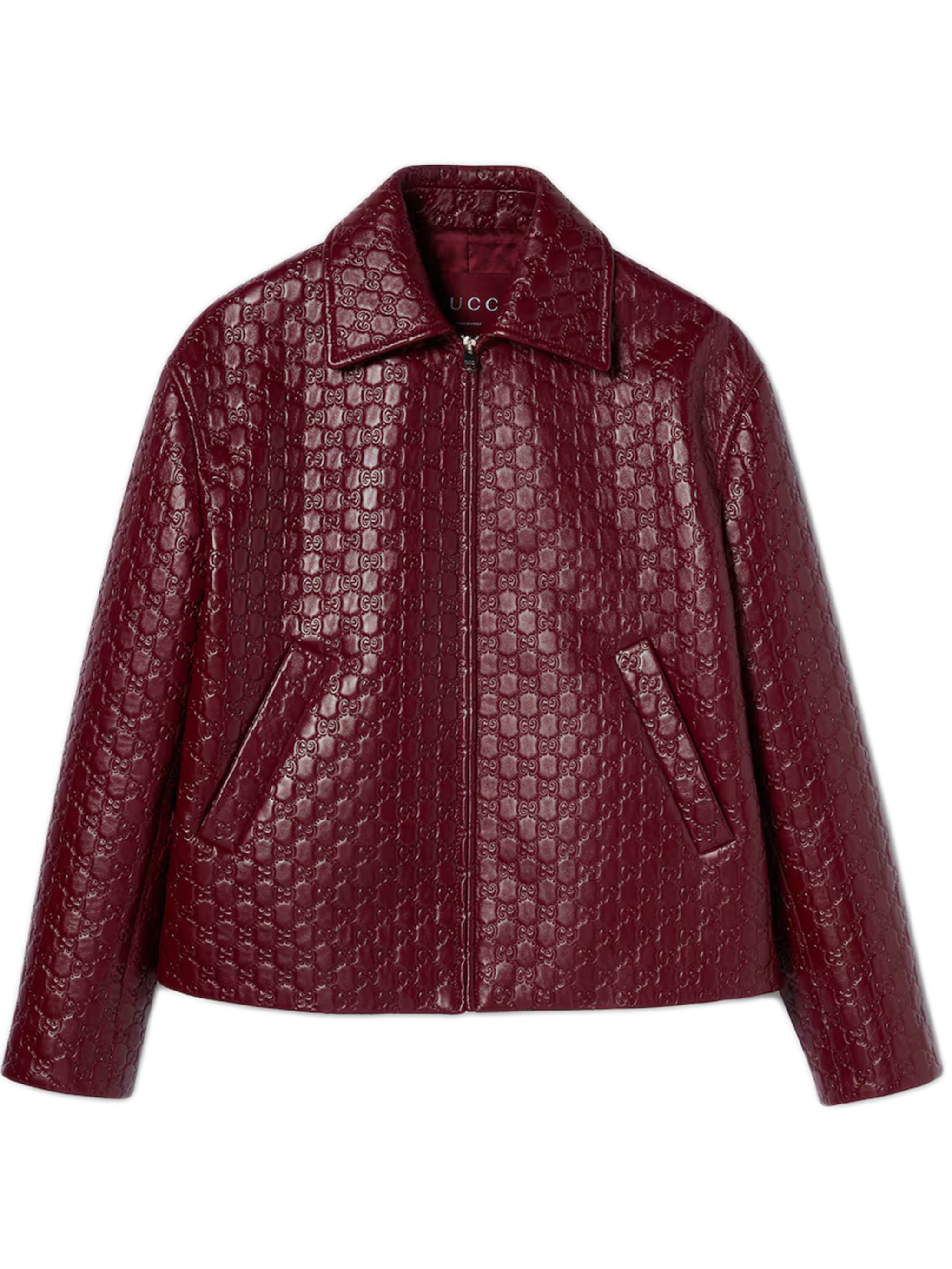 GUCCI Oversized Leather Jacket with Embossed Design - Size 40