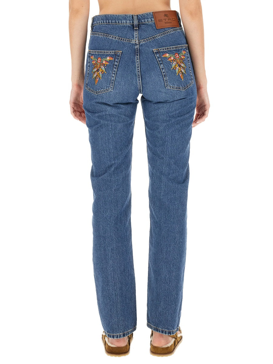 ETRO Embroidered Logo Jeans - Regular Fit (Size 27)