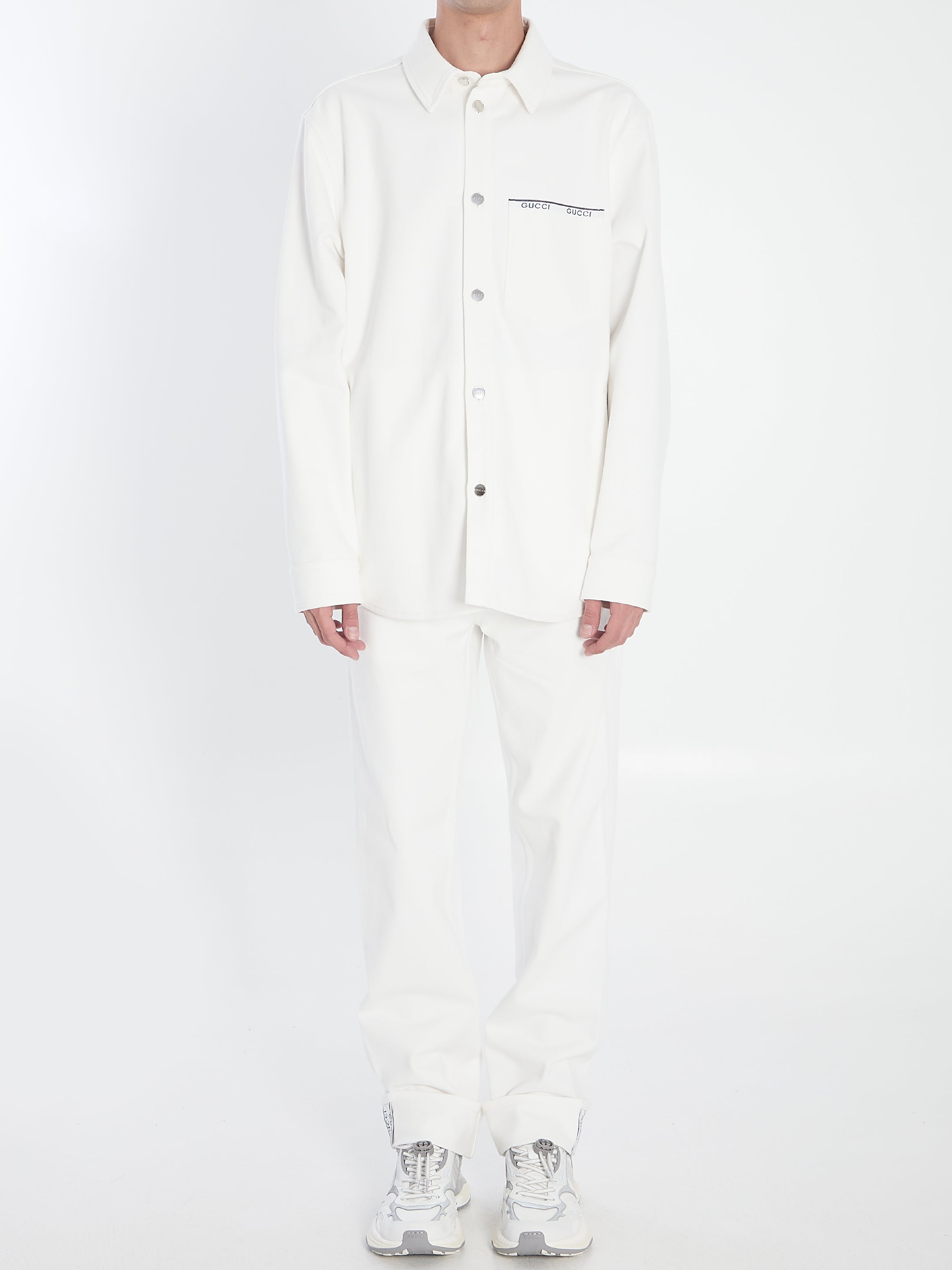 GUCCI Men's Classic Cotton Shirt with Embroidered Logo - Size 50 IT