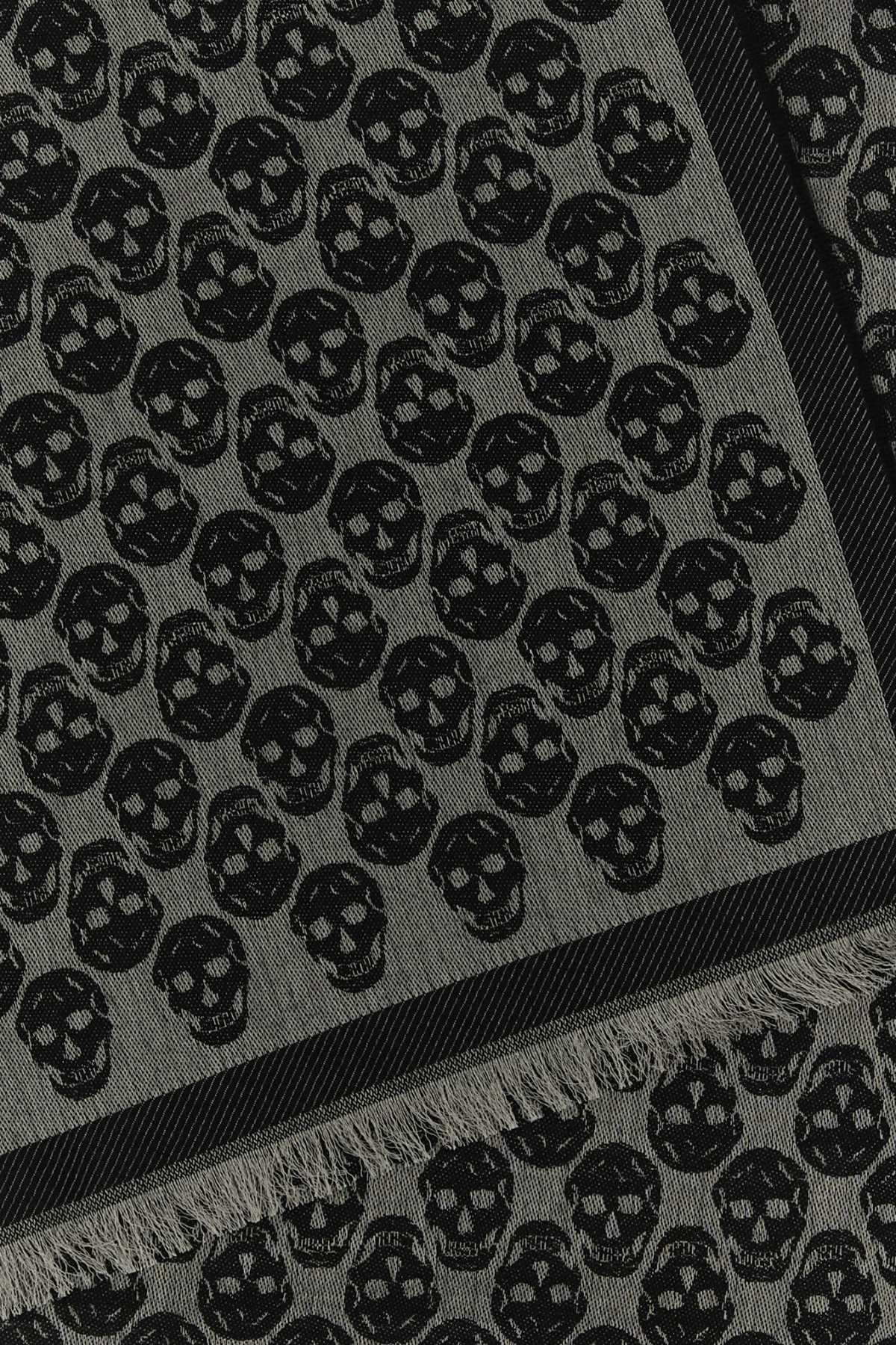 ALEXANDER MCQUEEN Embroidered Wool Blend Foulard with Skull Monogram