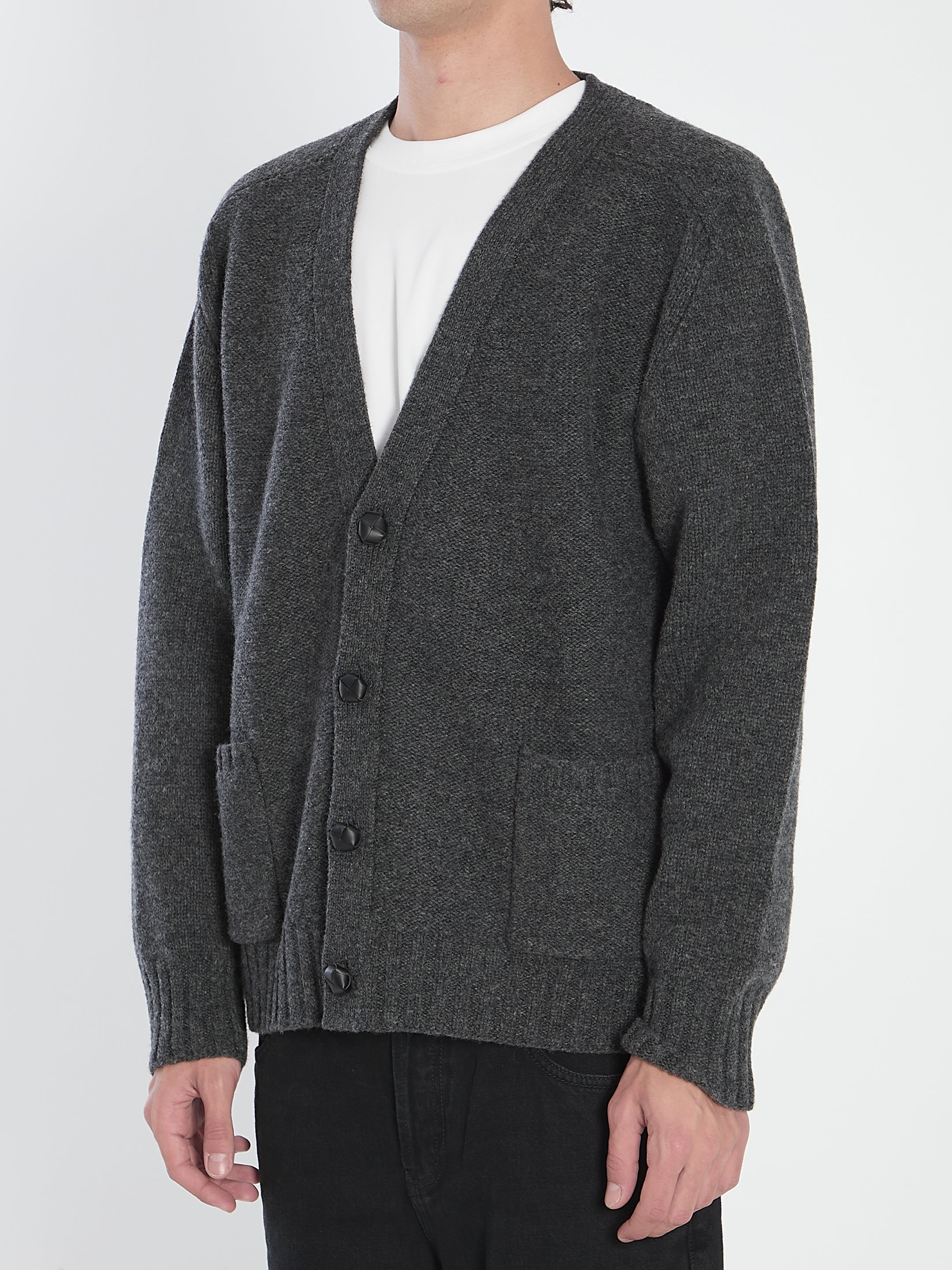 BOTTEGA VENETA Men's Charcoal Wool Cardigan