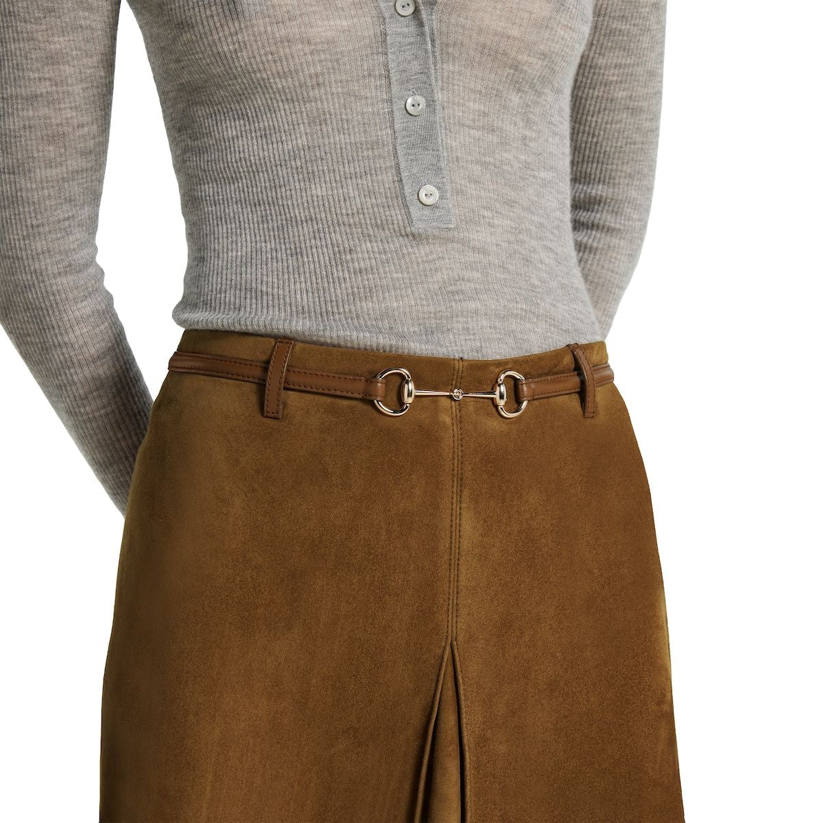 GUCCI Suede Midi Skirt with Horsebit Detail