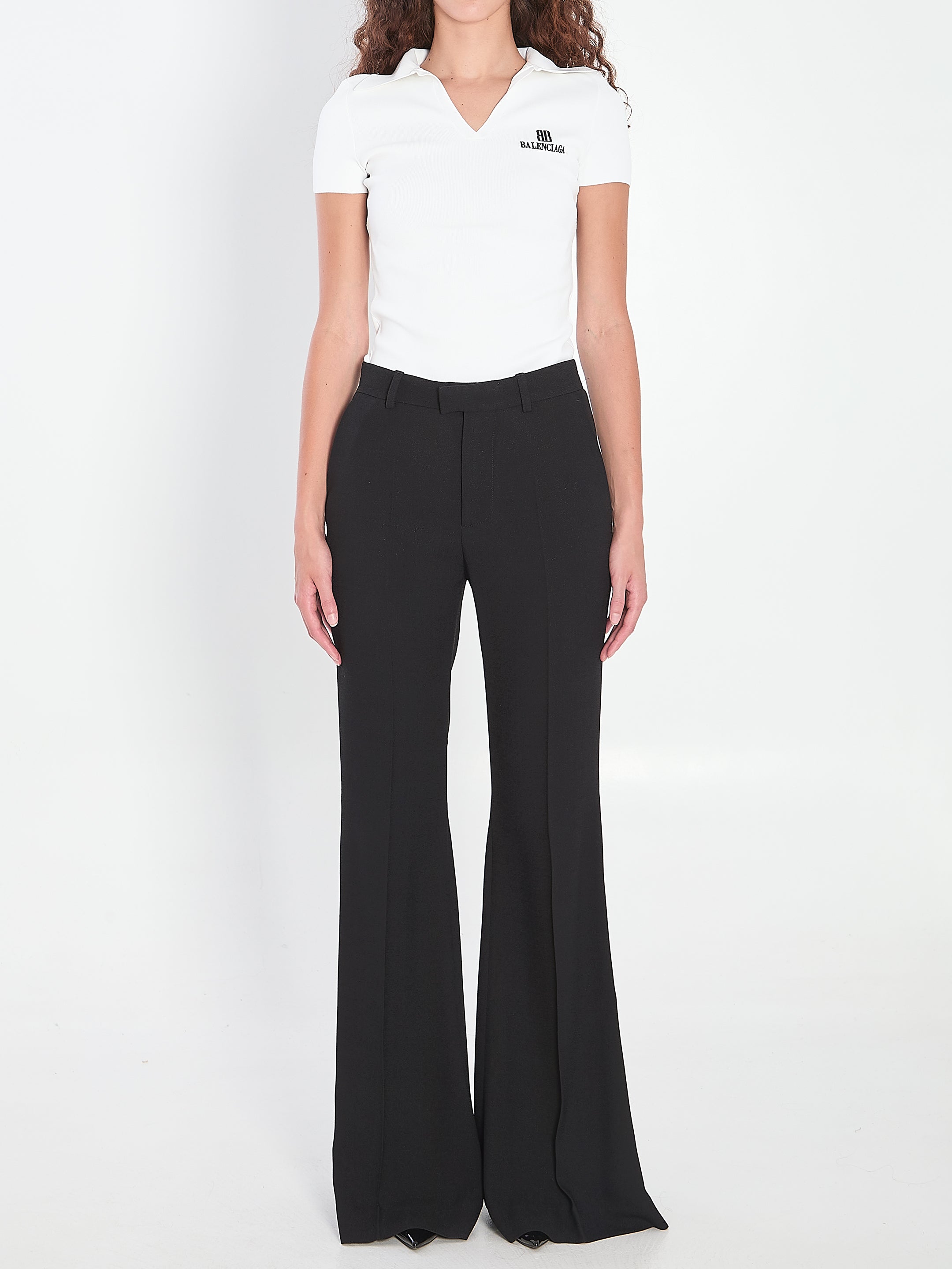 BALENCIAGA Ribbed V-Neck Short-Sleeved Polo Shirt