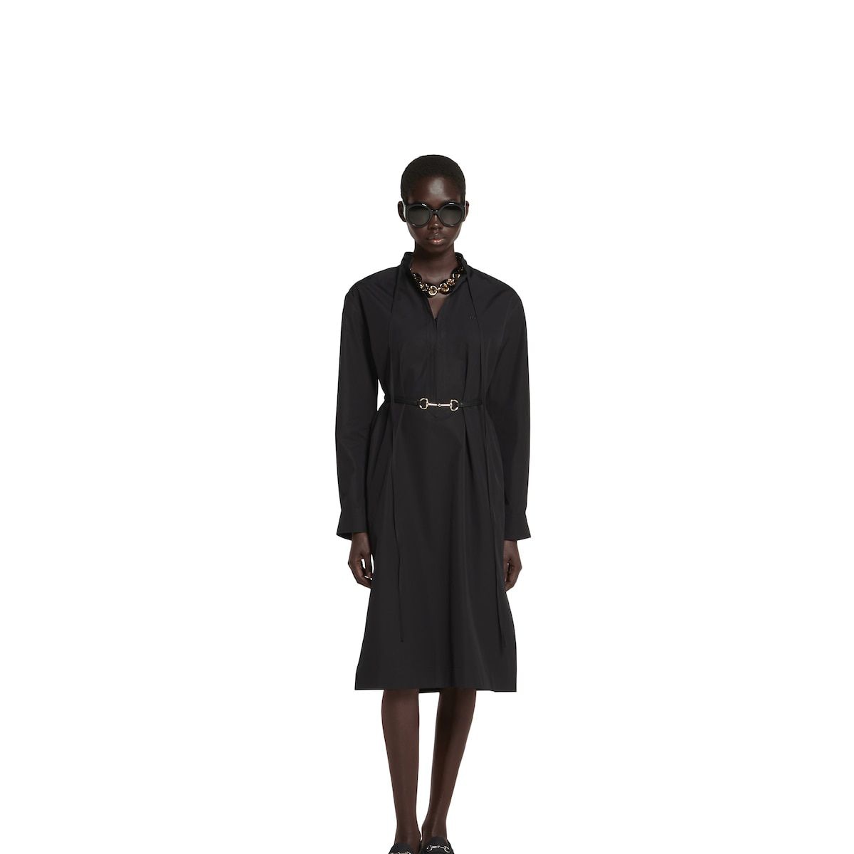 GUCCI Heavy Cotton Pop Dress with Leather Accents for Women - FW25