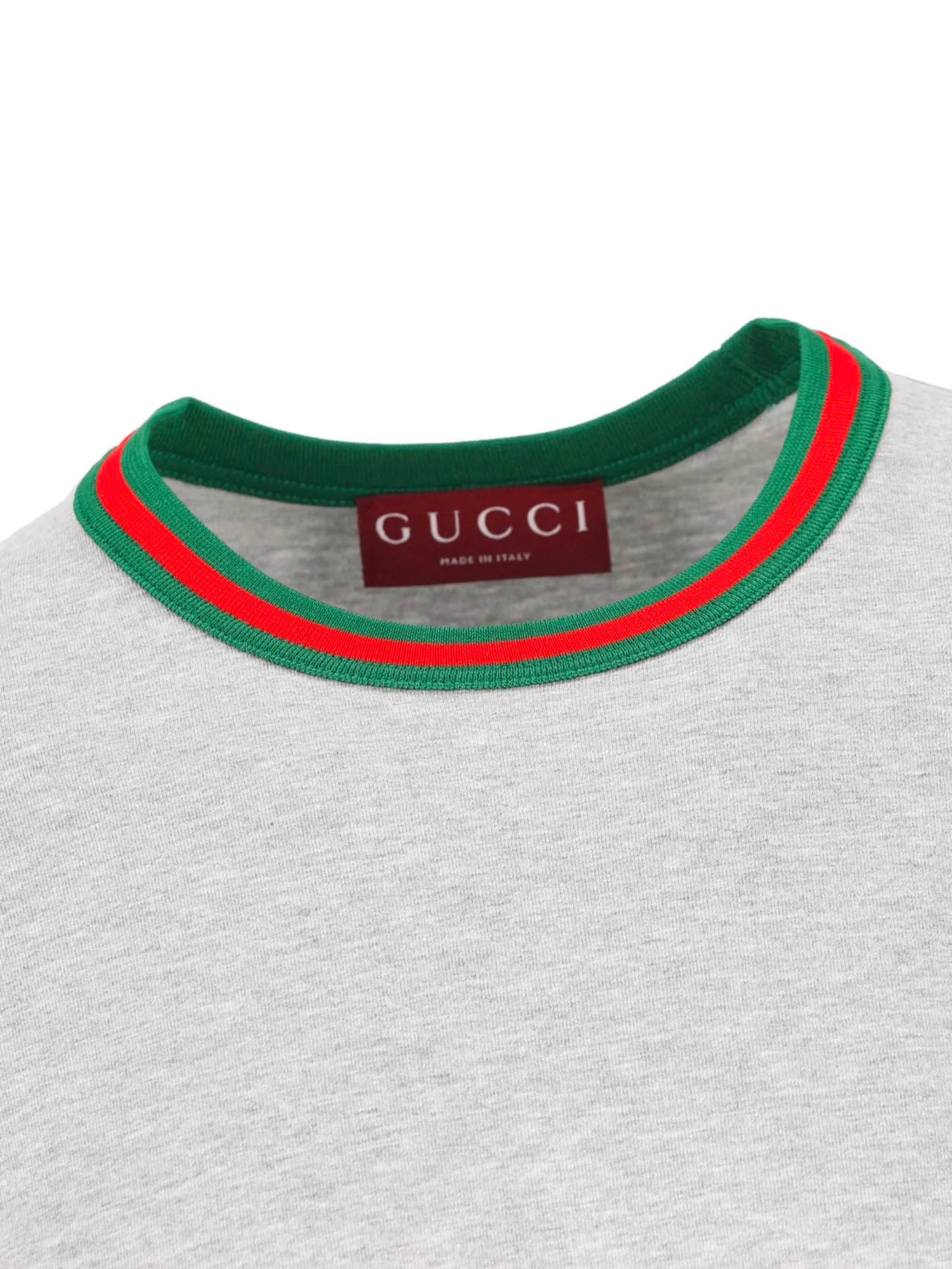 GUCCI Crew Neck T-Shirt with Web Ribbon - Men's