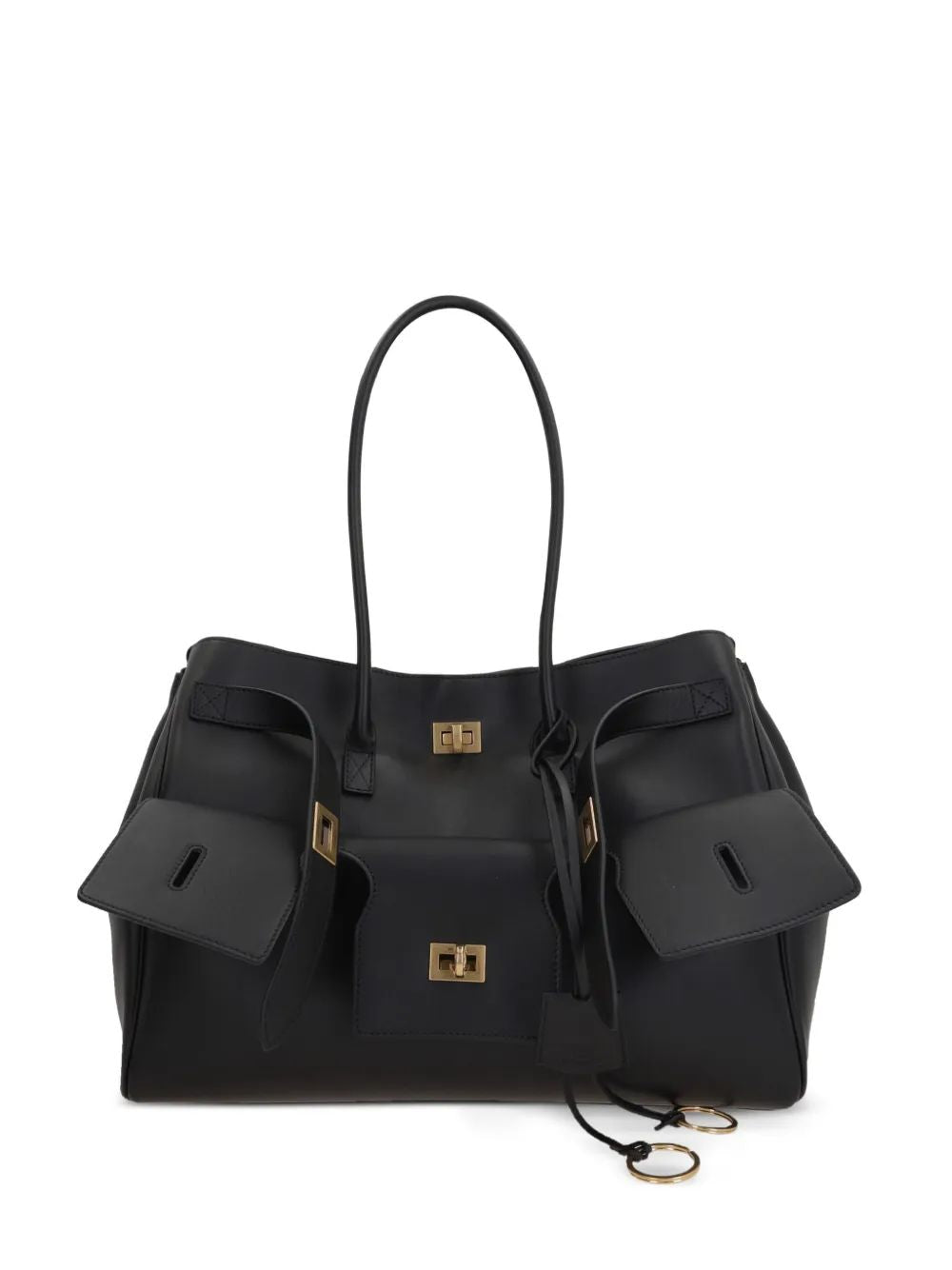 BALENCIAGA Leather Turn-Lock Handbag with Elongated Handles