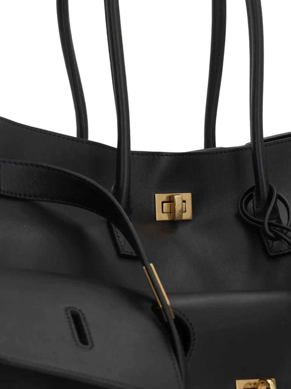 BALENCIAGA Leather Turn-Lock Handbag with Elongated Handles