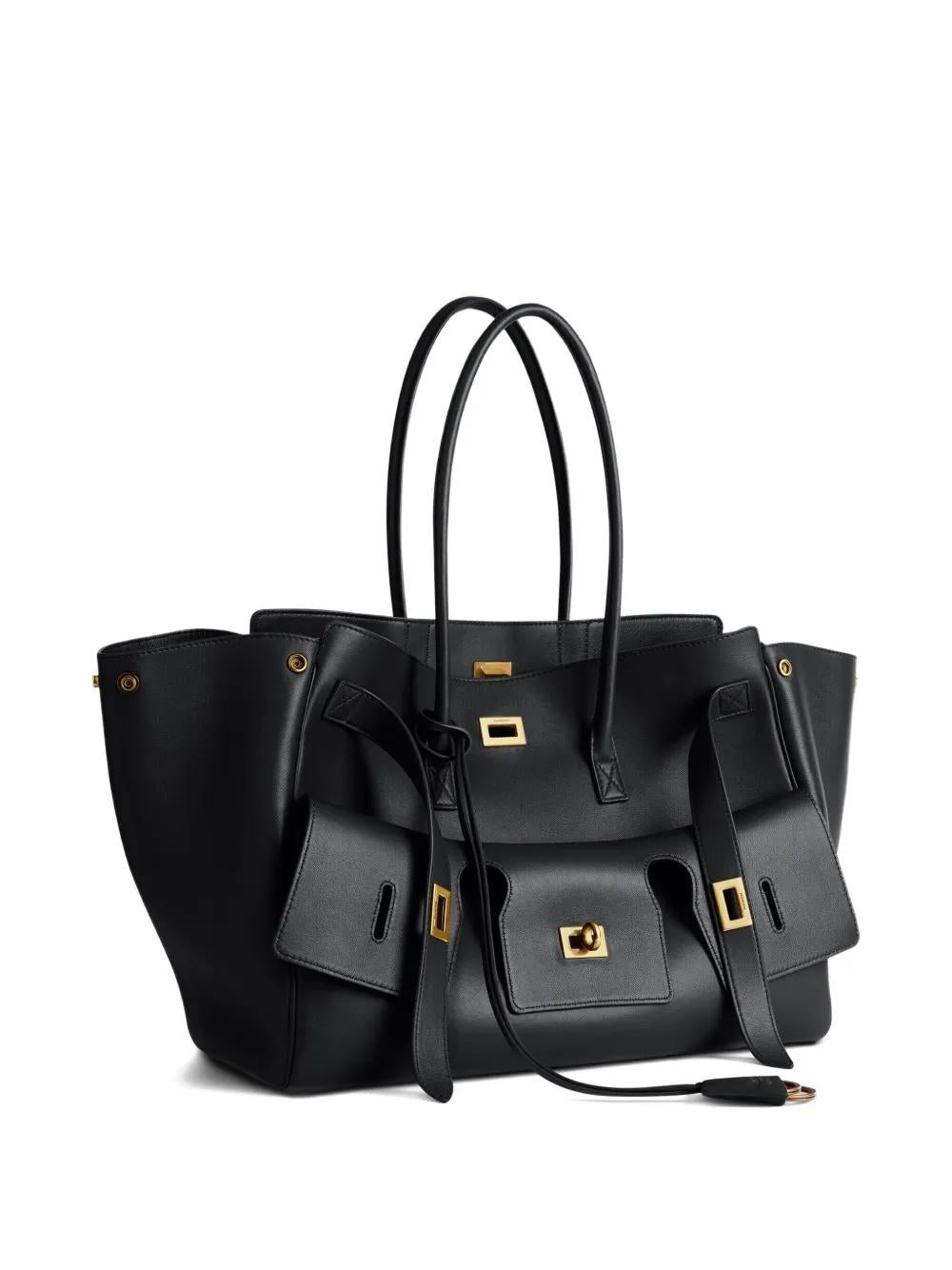 BALENCIAGA Leather Turn-Lock Handbag with Elongated Handles