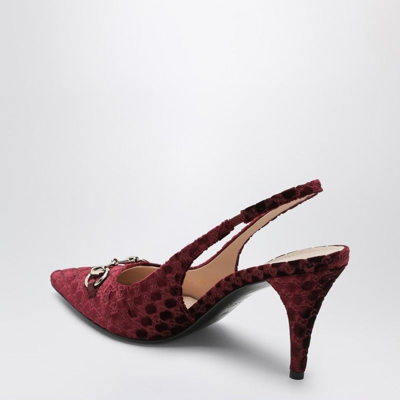 GUCCI Velvet Slingback Pumps with Gold Metal Buckle