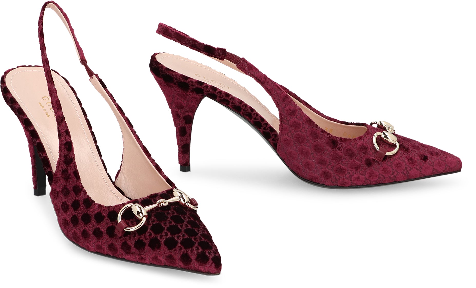 GUCCI Velvet Slingback Pumps with Gold Metal Buckle