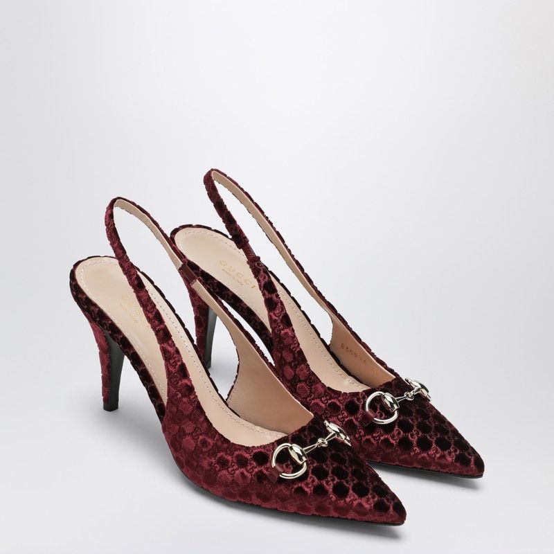 GUCCI Velvet Slingback Pumps with Gold Metal Buckle