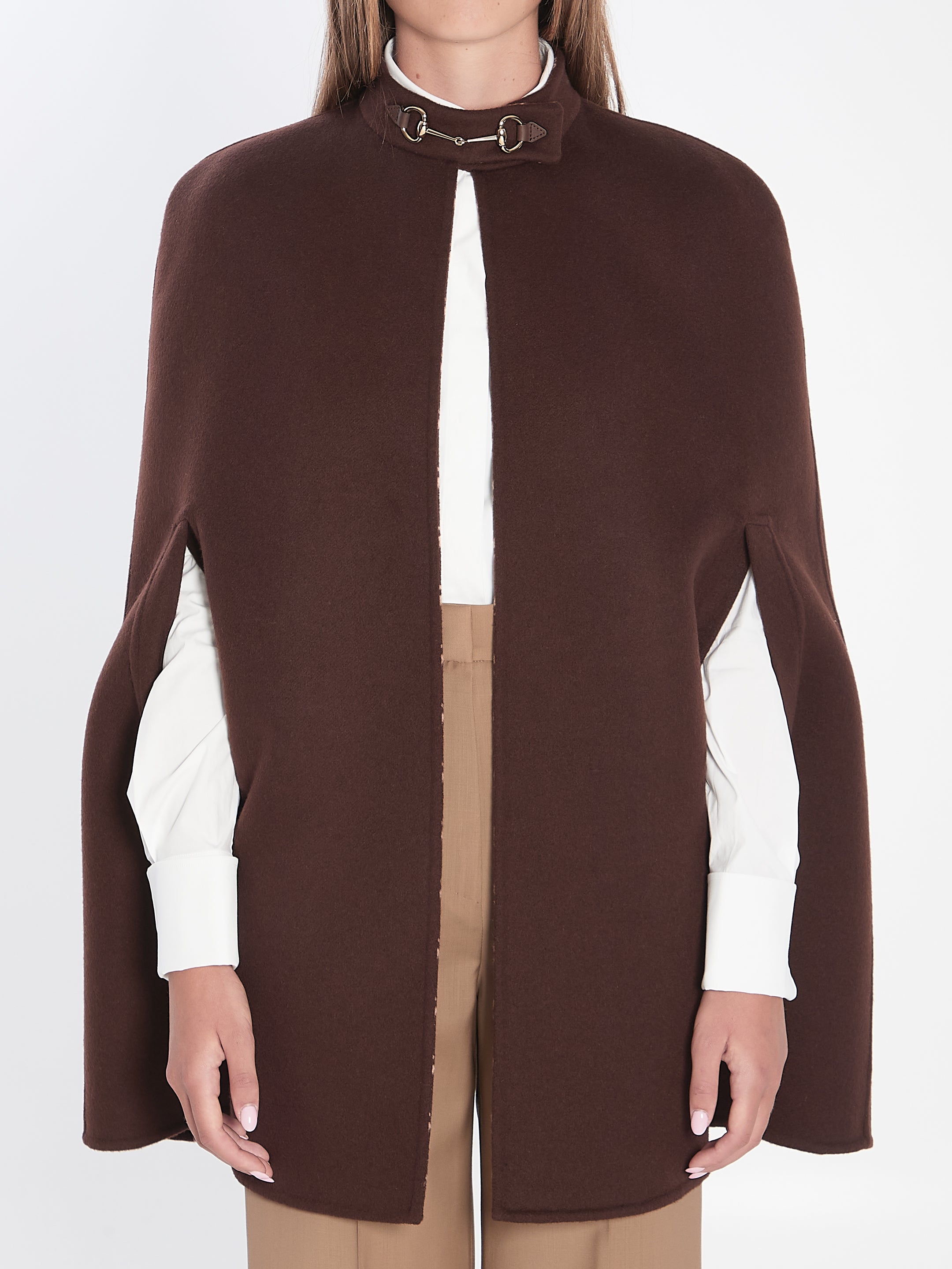 GUCCI Wool Cape with Metal Horsebit Detail