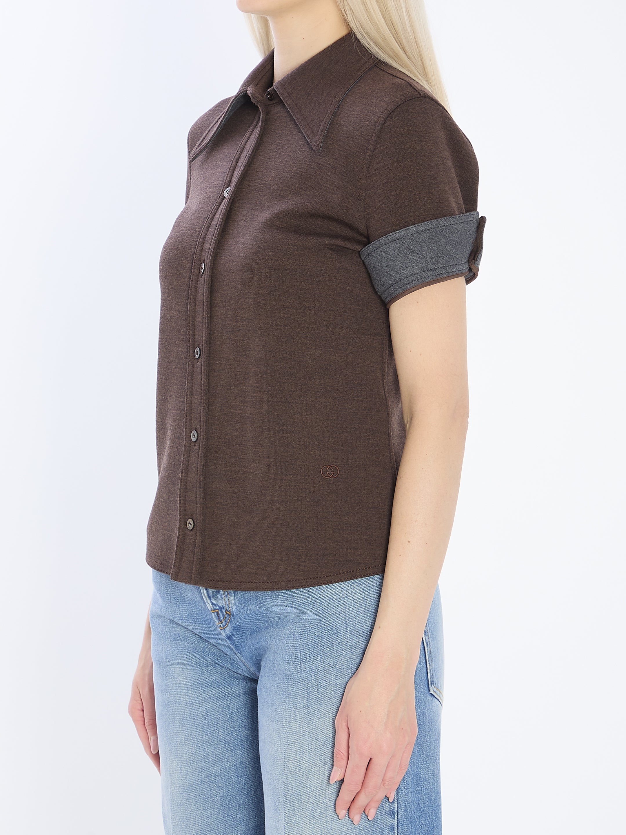 GUCCI Cotton and Wool T-Shirt with Pointed Collar - Size 42