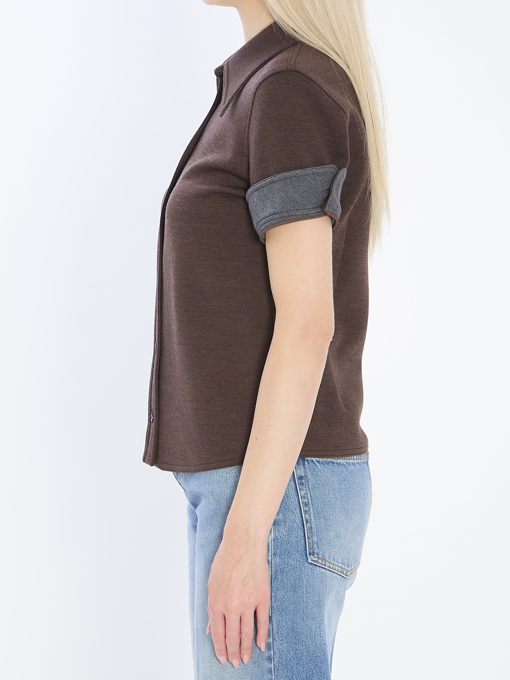 GUCCI Wool Cotton T-Shirt with Long Point Collar - Size 40