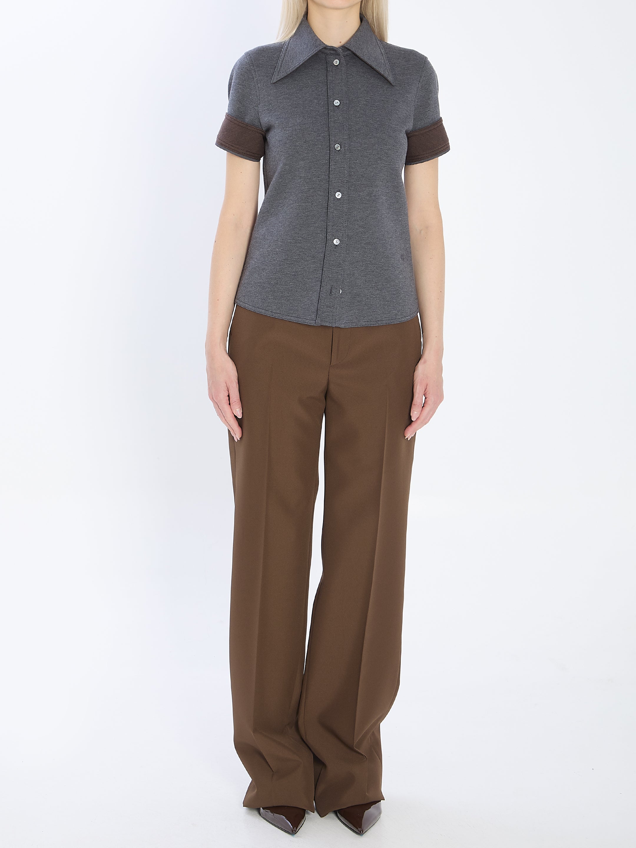 GUCCI Cotton and Wool Shirt with Long Pointed Collar - Size 42 IT