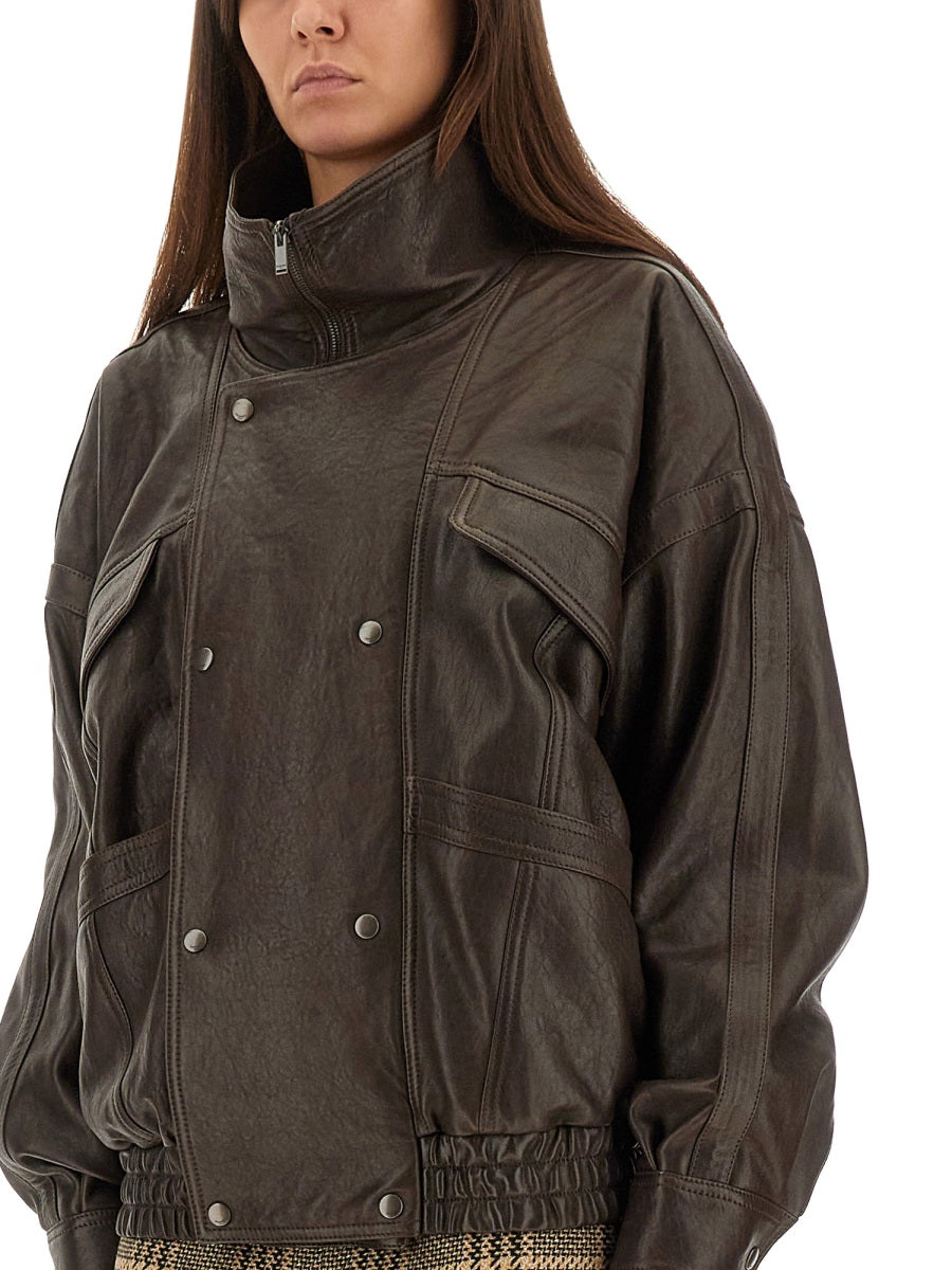 SAINT LAURENT Leather Balloon Bomber Jacket - Size 36