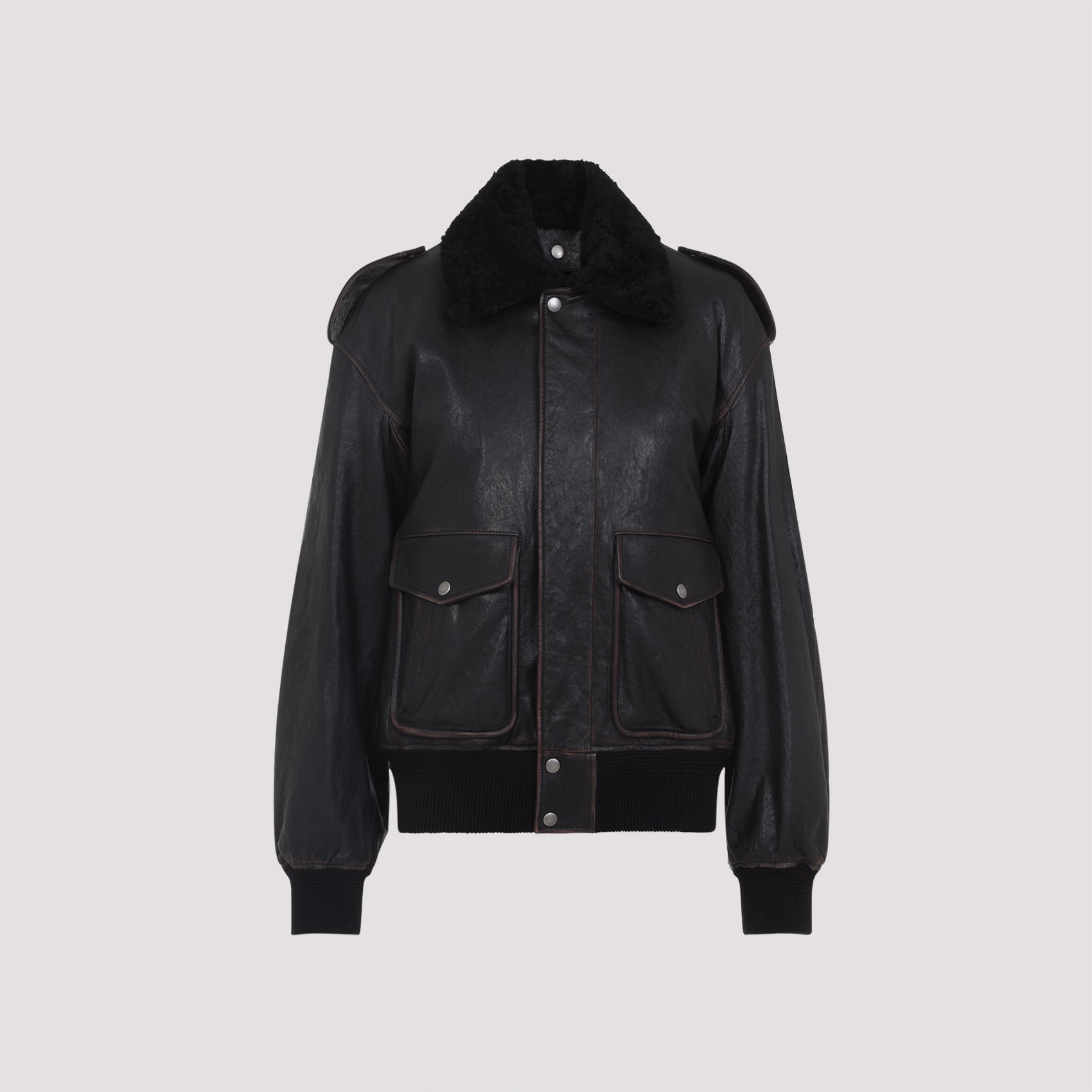 SAINT LAURENT Lambskin Bomber Jacket with Detachable Collar for Women