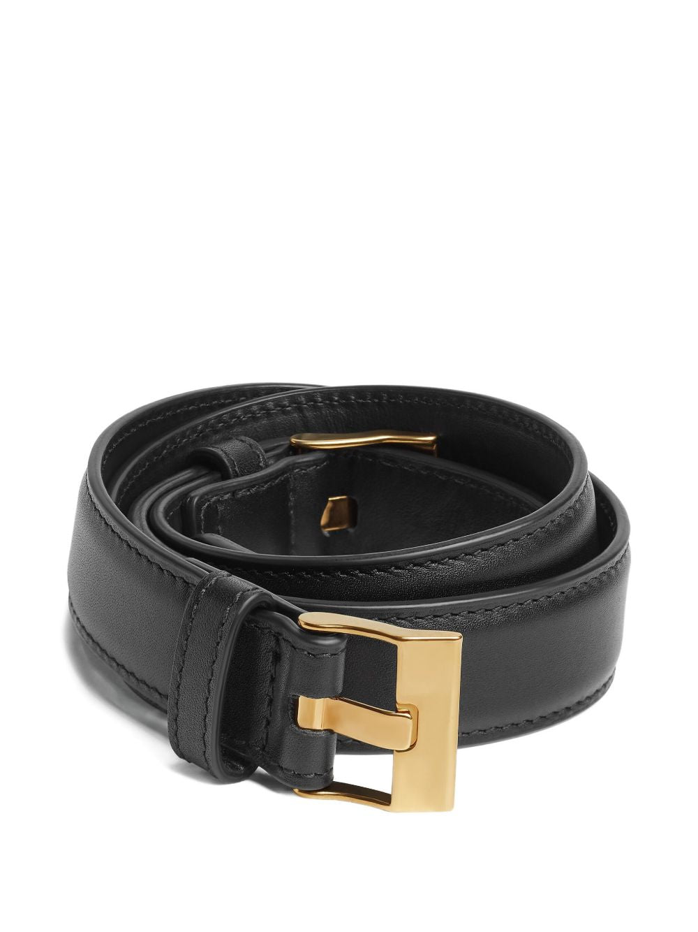 BOTTEGA VENETA Intricate Black Belt with Gold Buckle