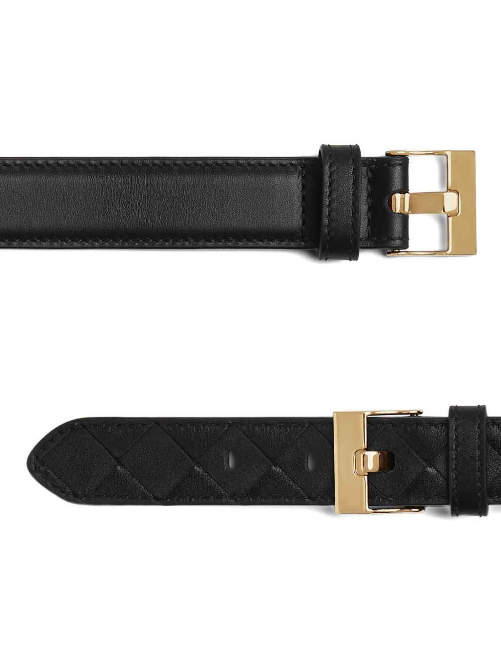 BOTTEGA VENETA Intricate Black Belt with Gold Buckle
