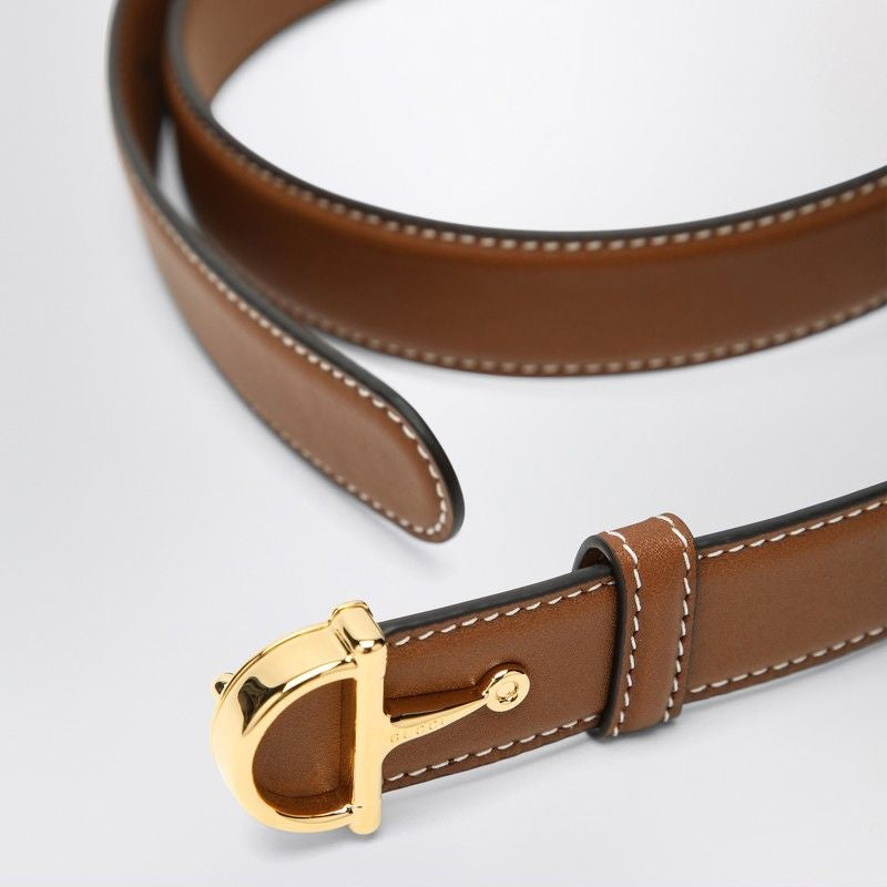 GUCCI Slim Leather-Colored Belt with Half Buckle