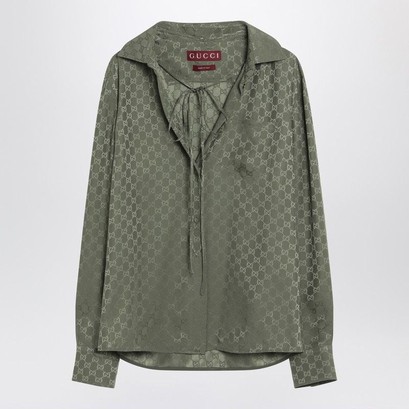 GUCCI Silk Jacquard GG Shirt with Classic Collar and Tie