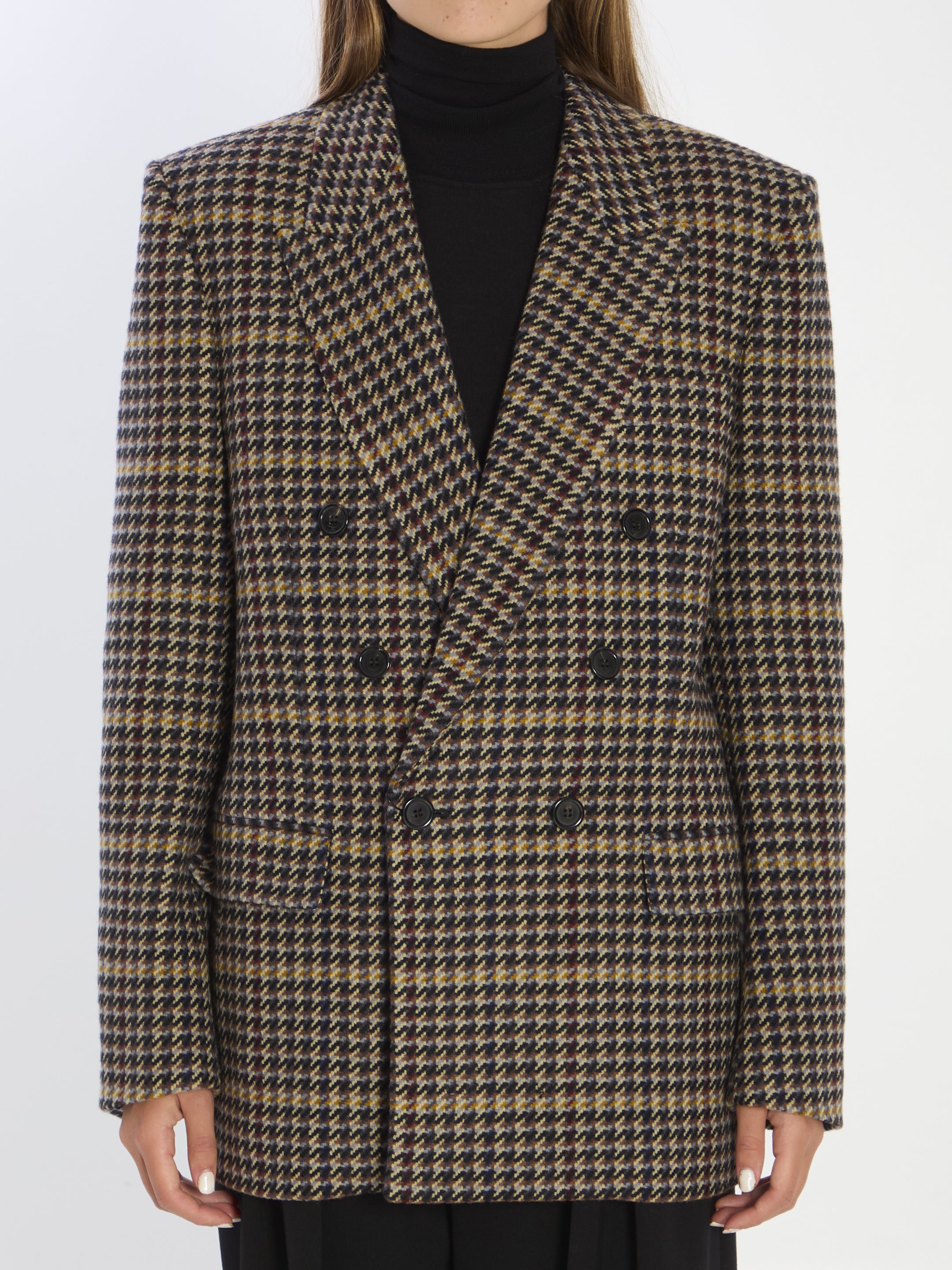 SAINT LAURENT Women's Checkered Design Wool Jacket - Size 36