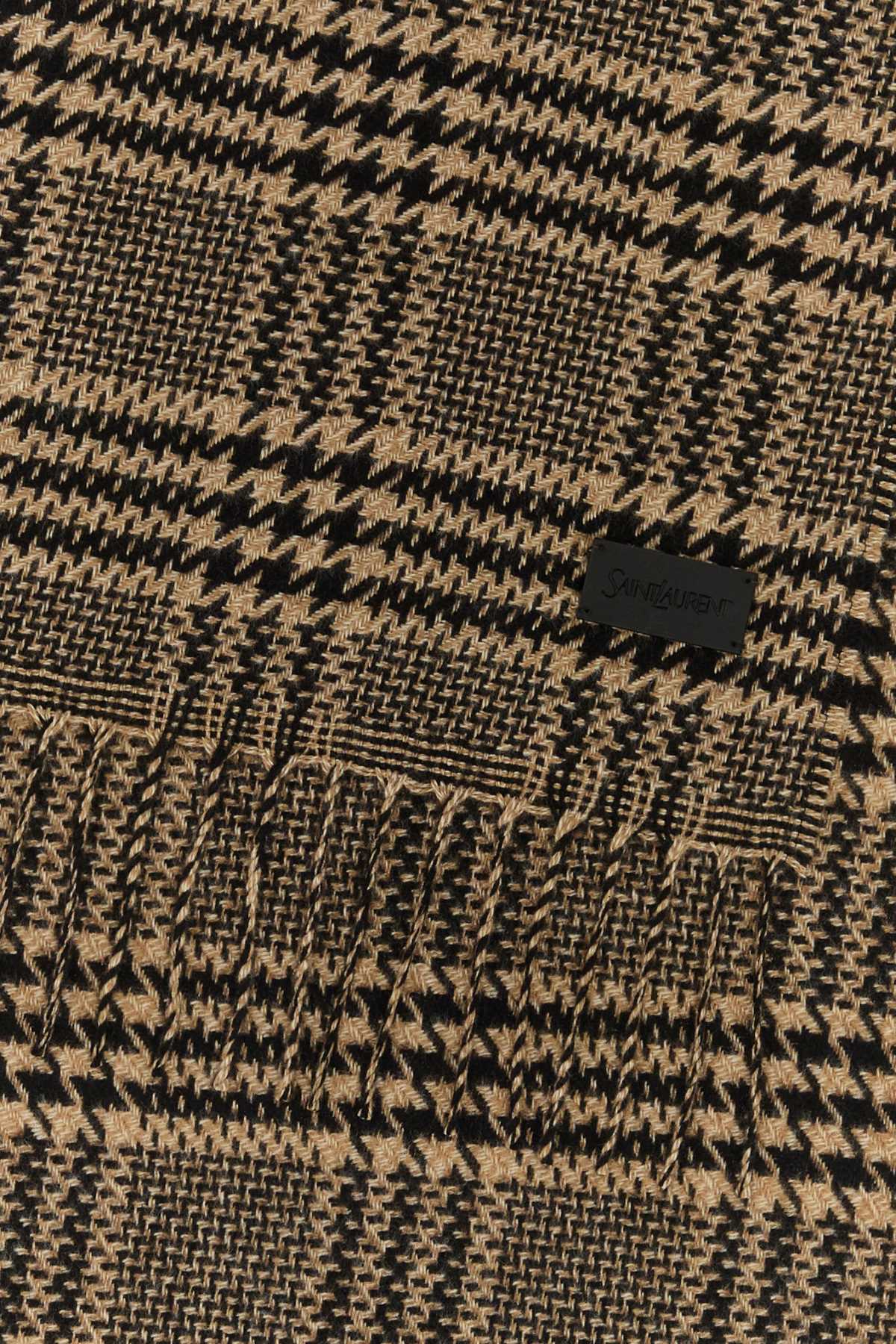 SAINT LAURENT Check Pattern Fringed Edge Scarf for Women