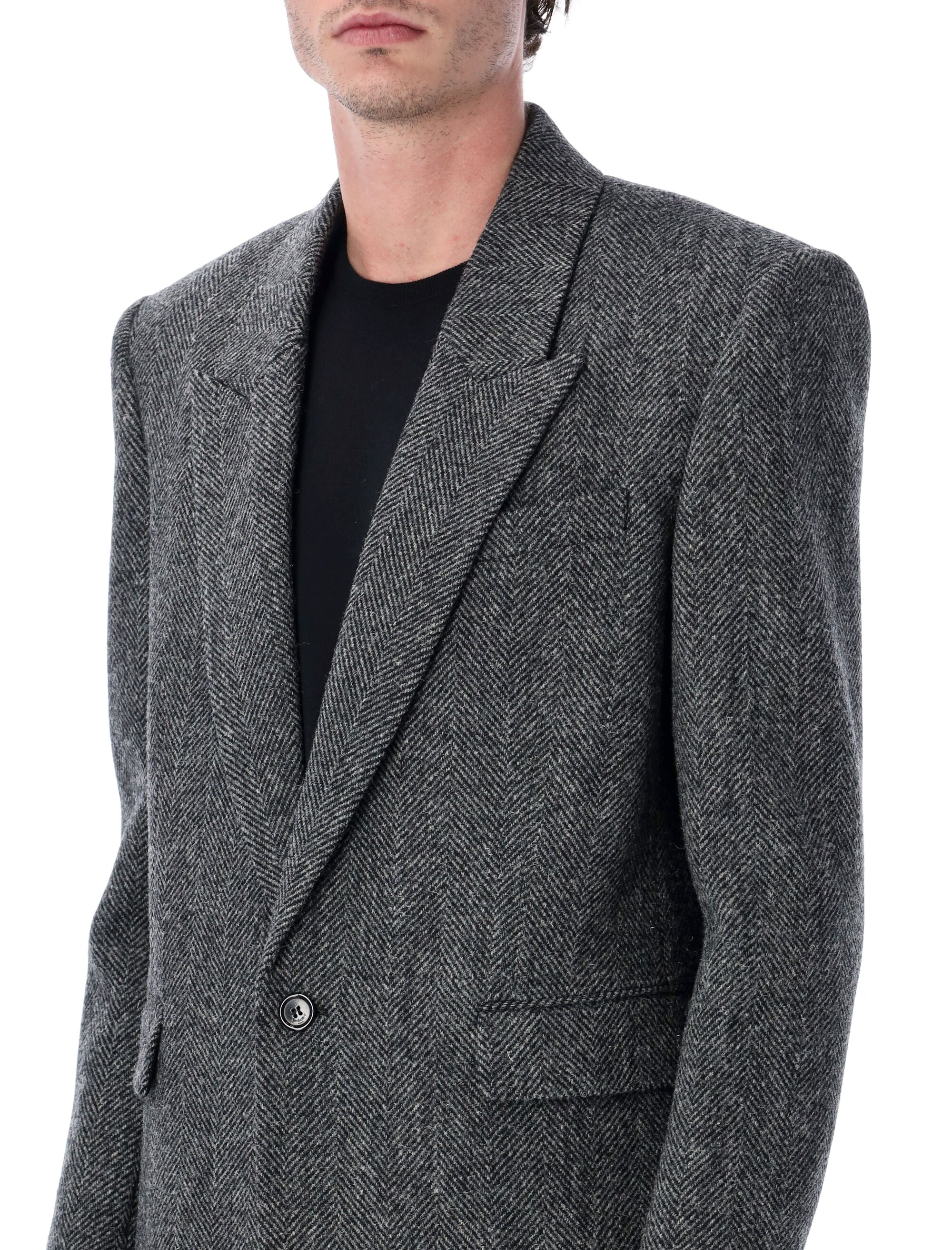 SAINT LAURENT Oversized Single-Breasted Herringbone Wool Jacket - Size 50