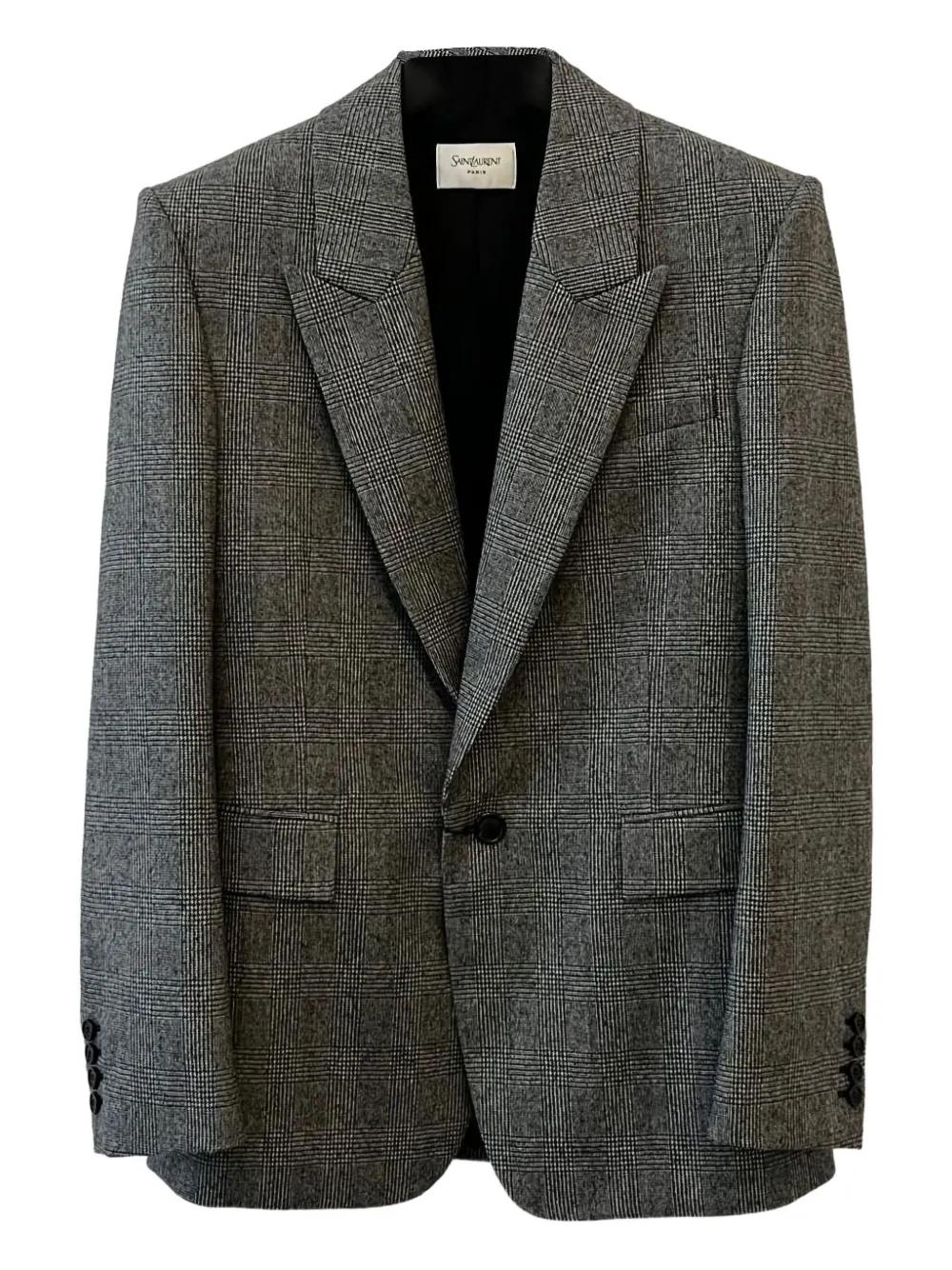 SAINT LAURENT Plaid Single-Breasted Blazer