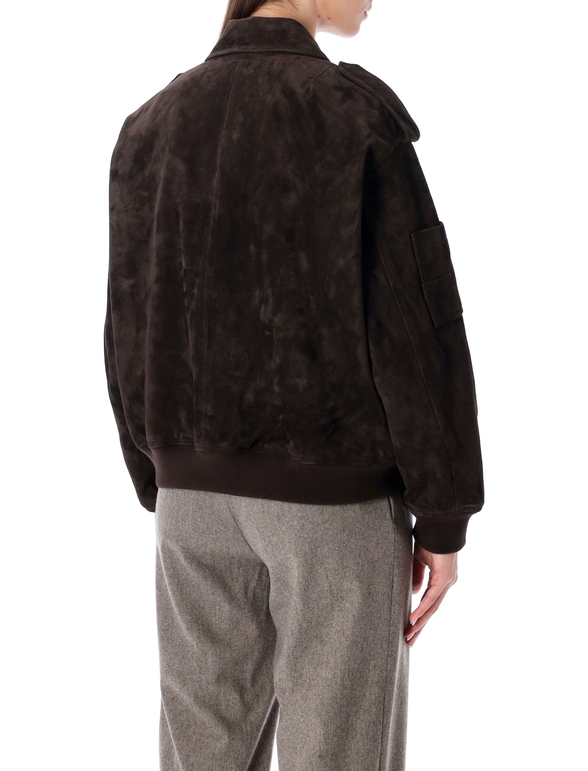 SWORD Brown Suede Bomber Jacket with Patch Pockets - Size 40