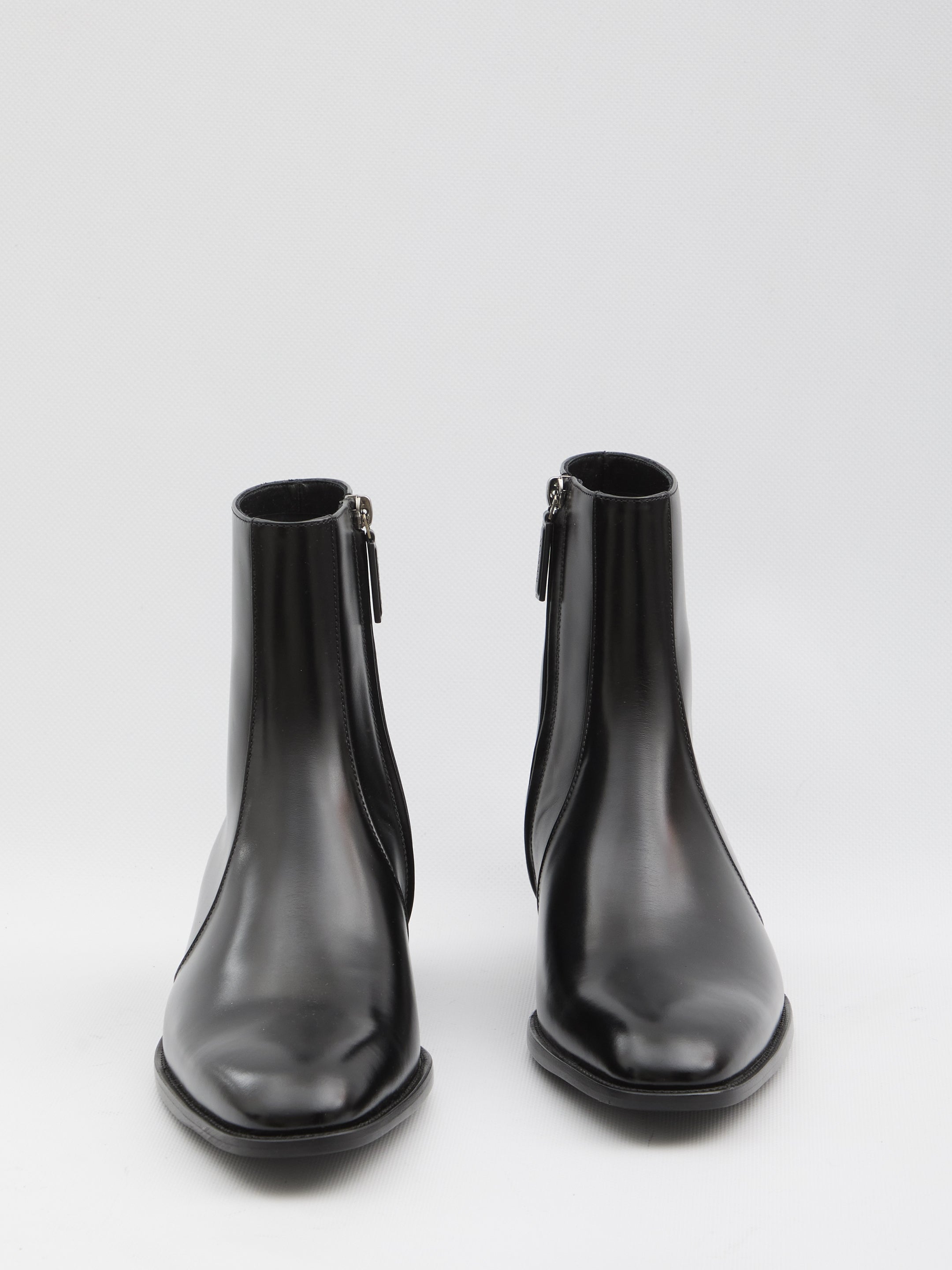 SAINT LAURENT Almond Toe Leather Boots with Cuban Heel - 3.5 cm