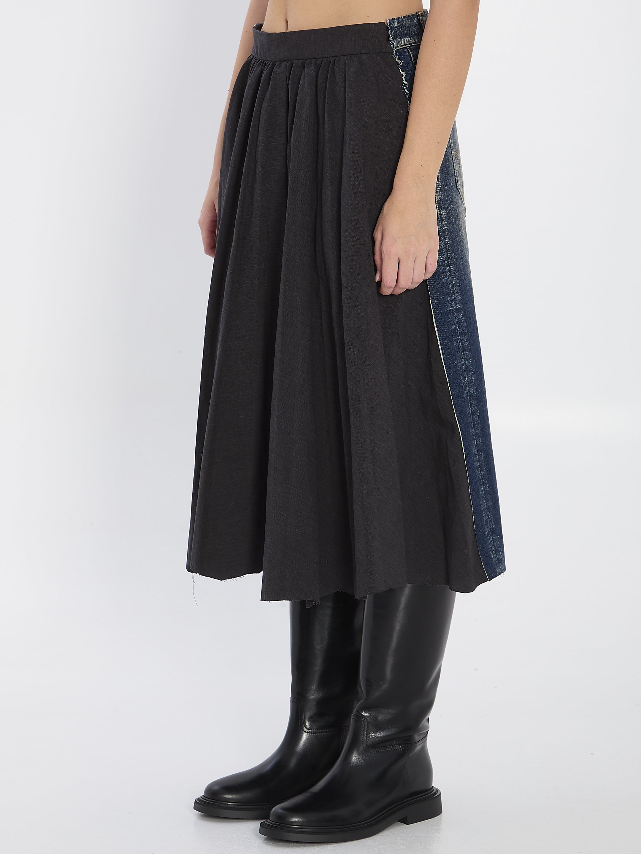 BALENCIAGA Pleated Hybrid Midi Skirt