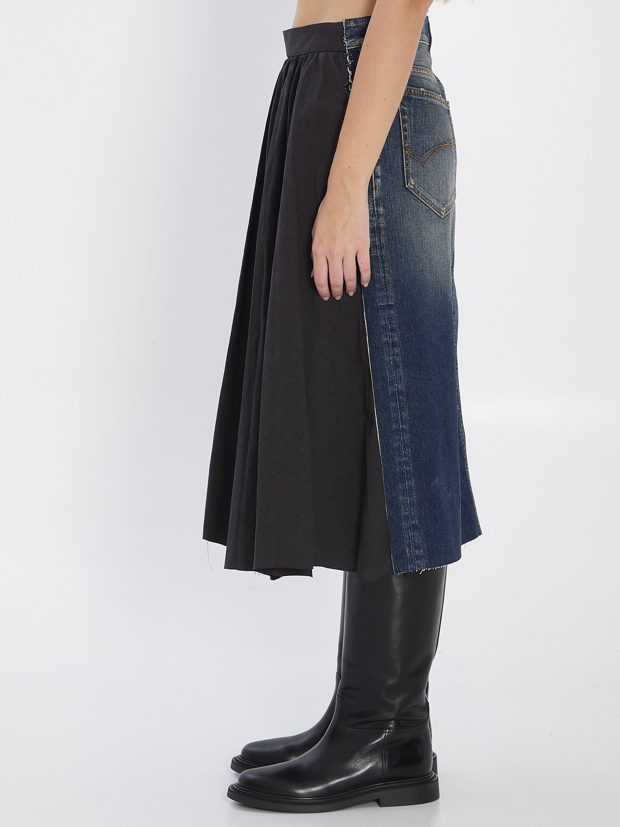 BALENCIAGA Pleated Hybrid Midi Skirt