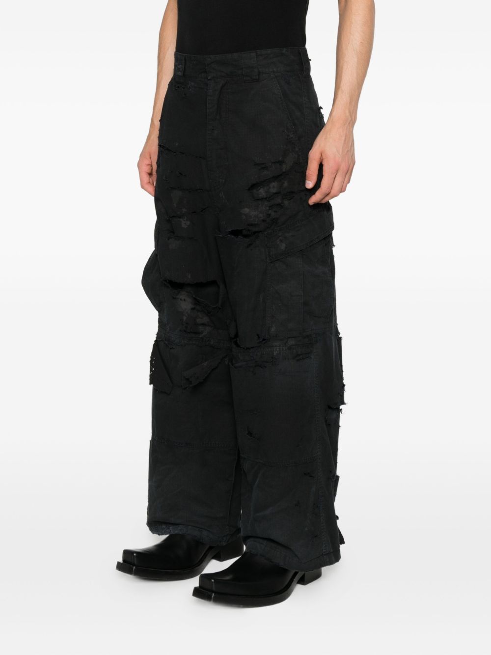 BALENCIAGA Washed Cotton Distressed Cargo Pants - Size M