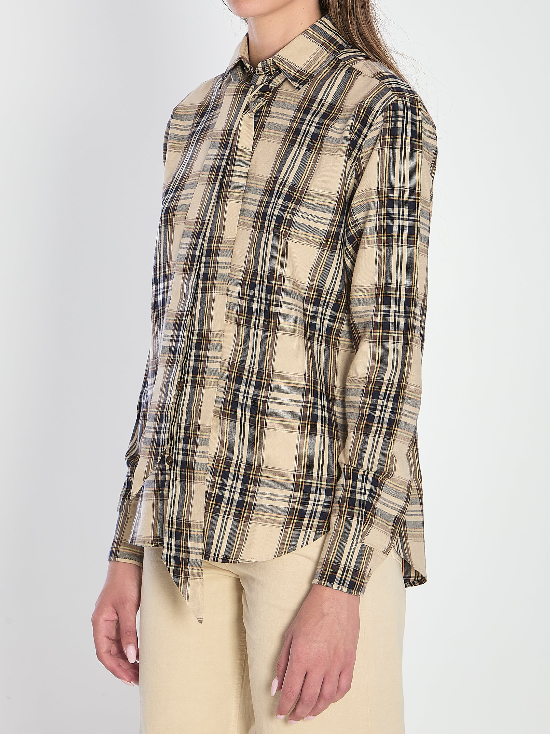 SAINT LAURENT Tartan Cotton Lavallière Shirt