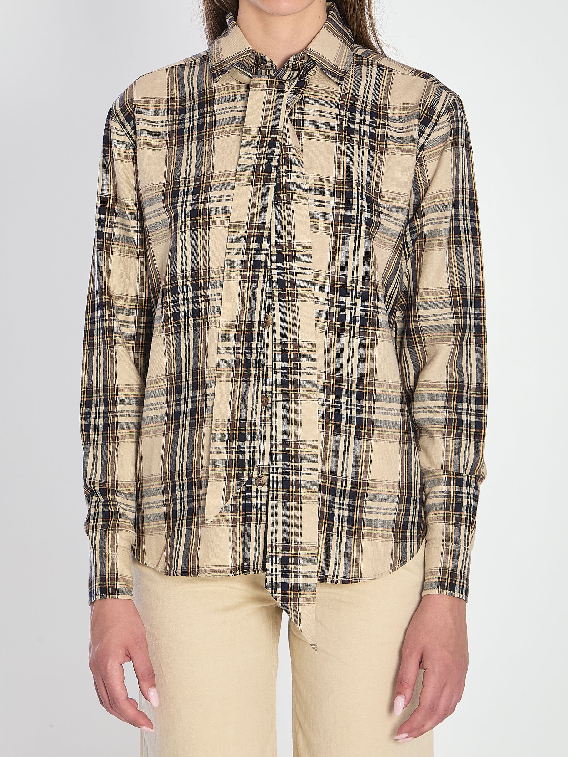 SAINT LAURENT Tartan Motif Cotton Shirt for Women