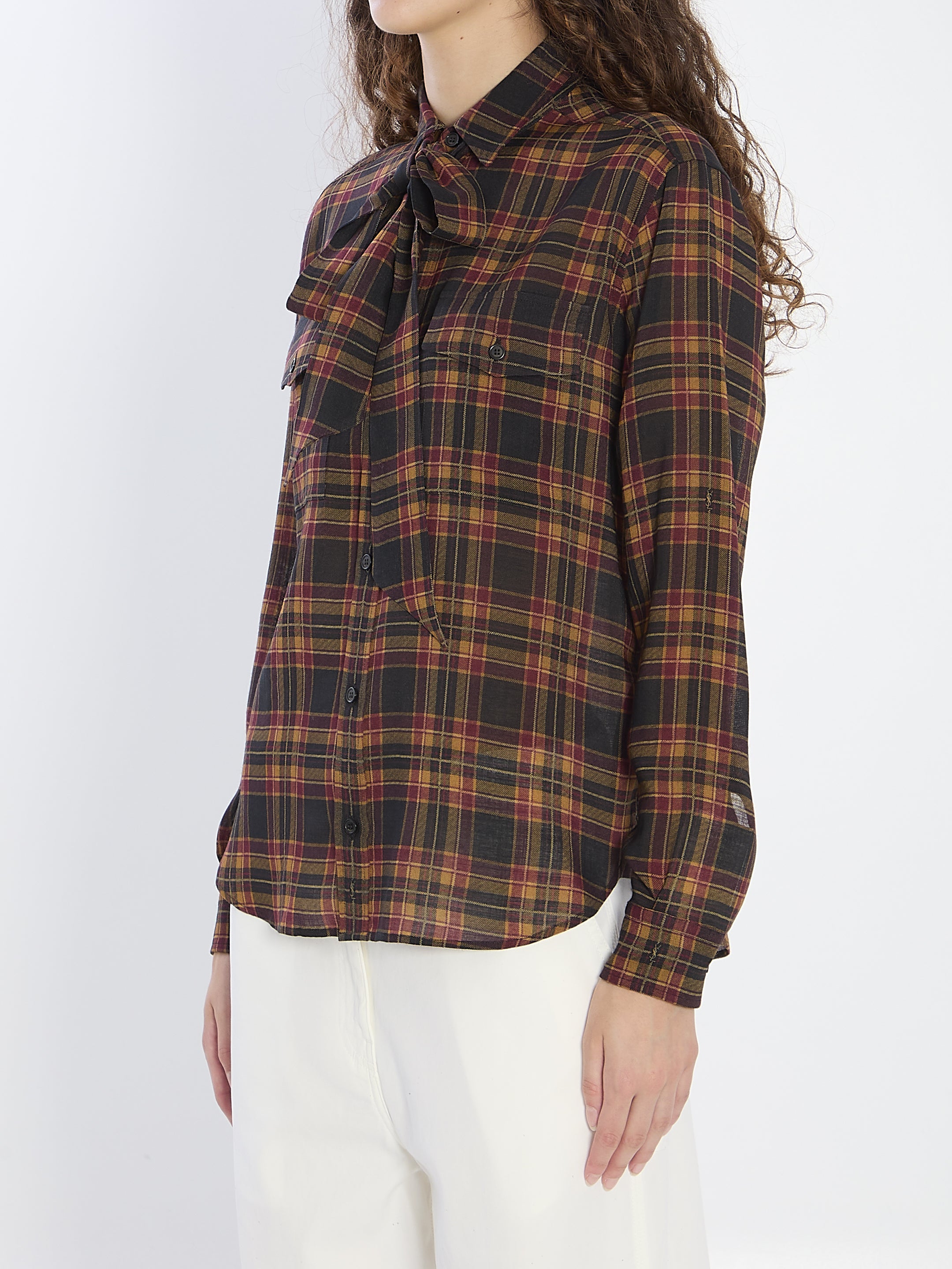 SAINT LAURENT Tartan Lavalliere Shirt