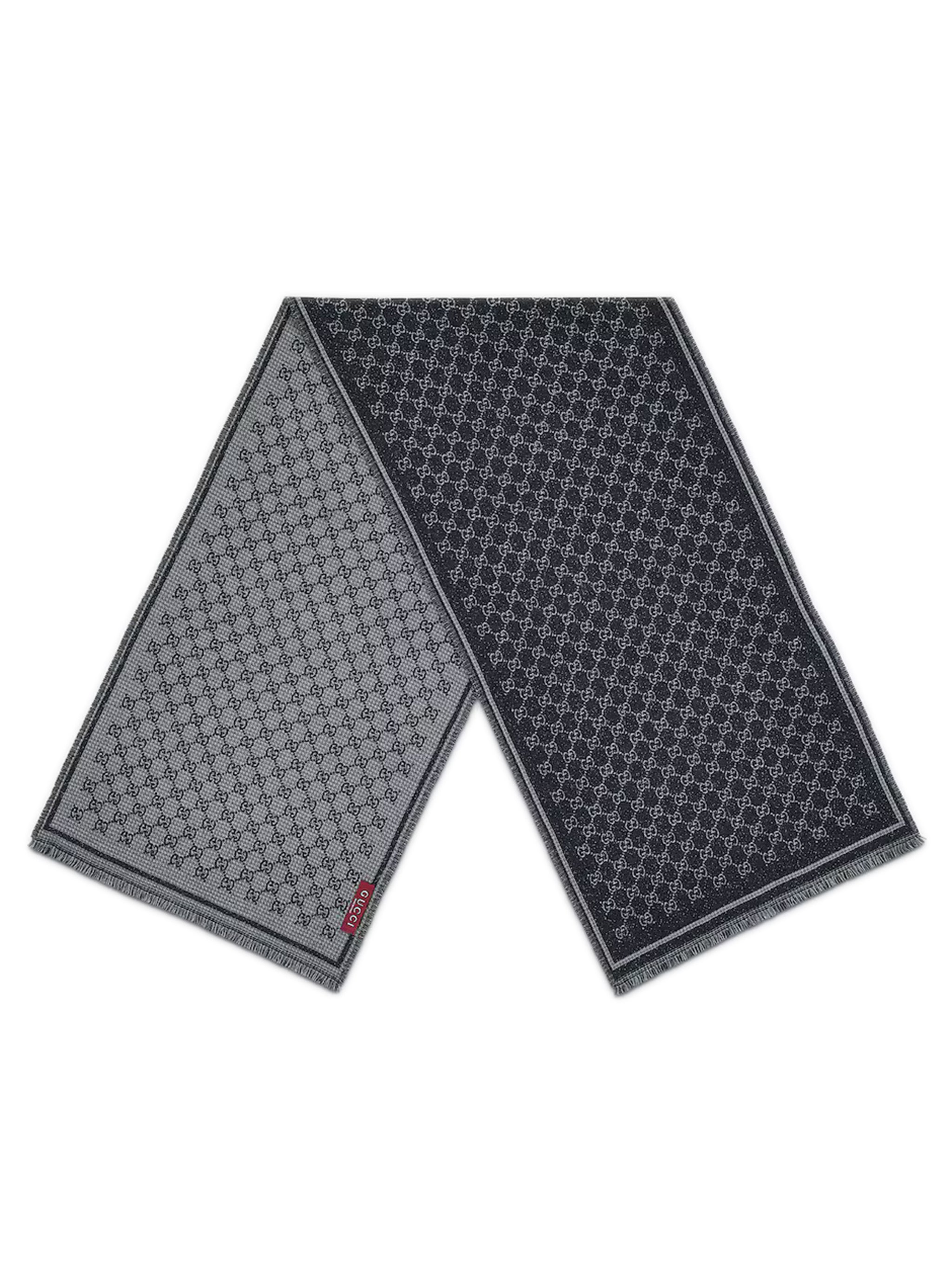 GUCCI Wool Scarf with Lamé Print and Fringe Trim - 47cm x 180cm