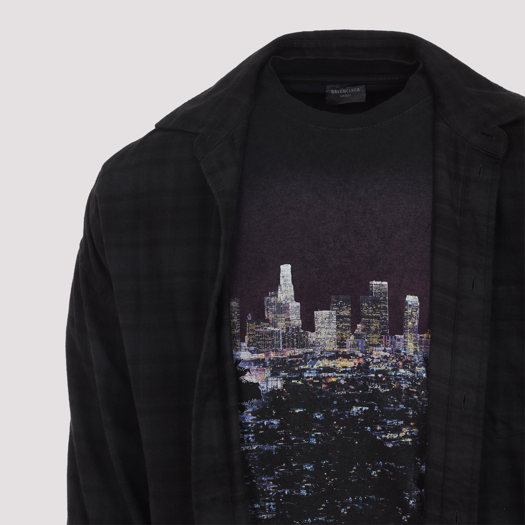 BALENCIAGA Layered Check Motif Cotton Poplin Shirt