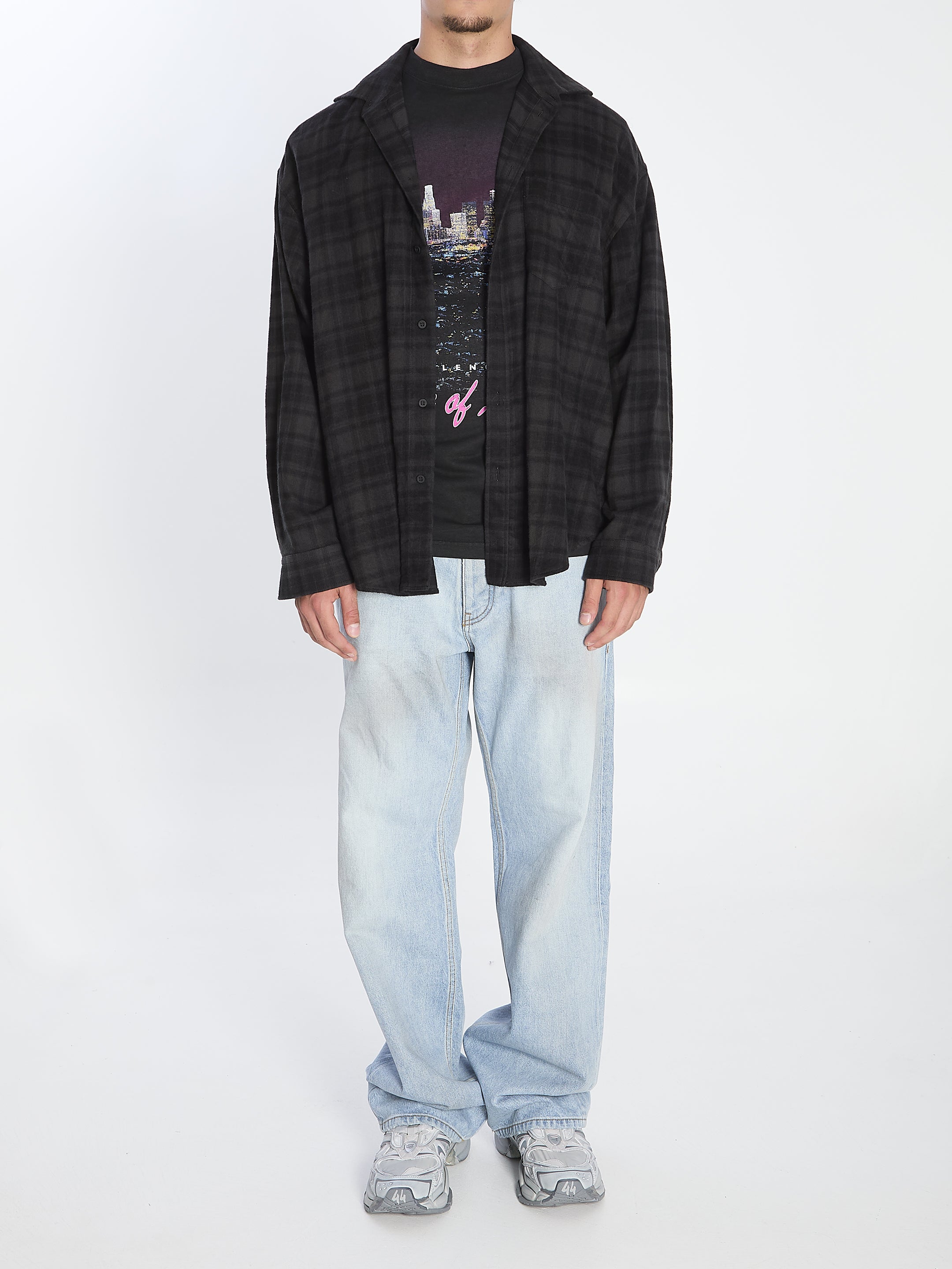 BALENCIAGA Layered Check Motif Cotton Poplin Shirt