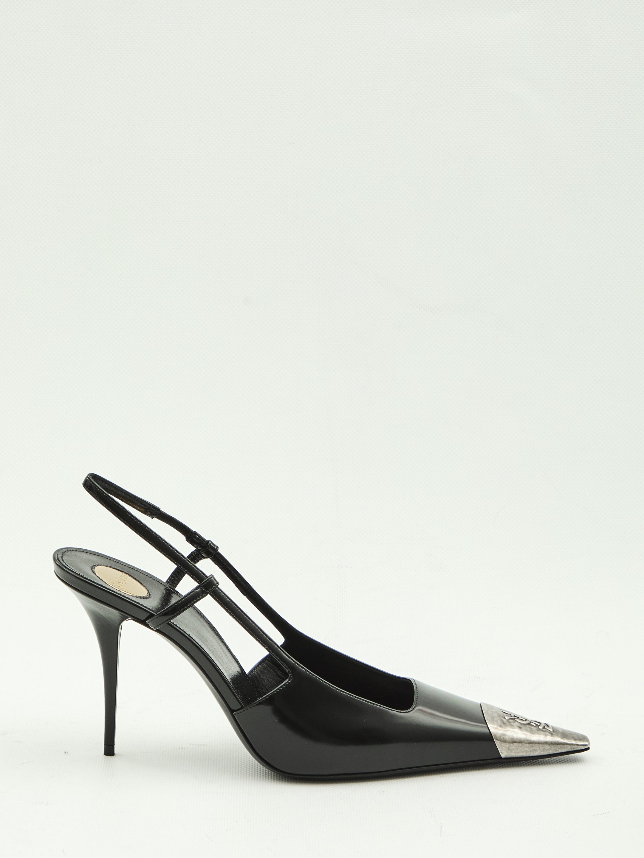 SAINT LAURENT Backless Pumps with Hammered Detail - 9 CM Heel