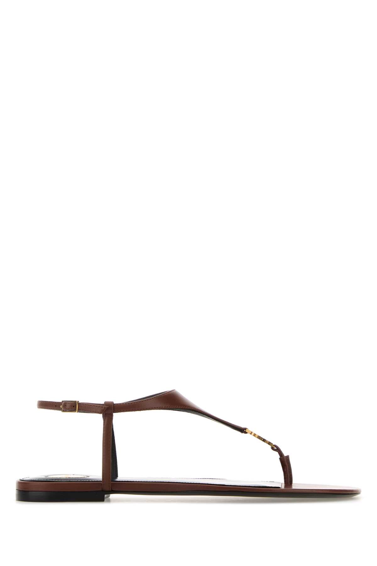SAINT LAURENT Leather Cassandre Thong Sandals