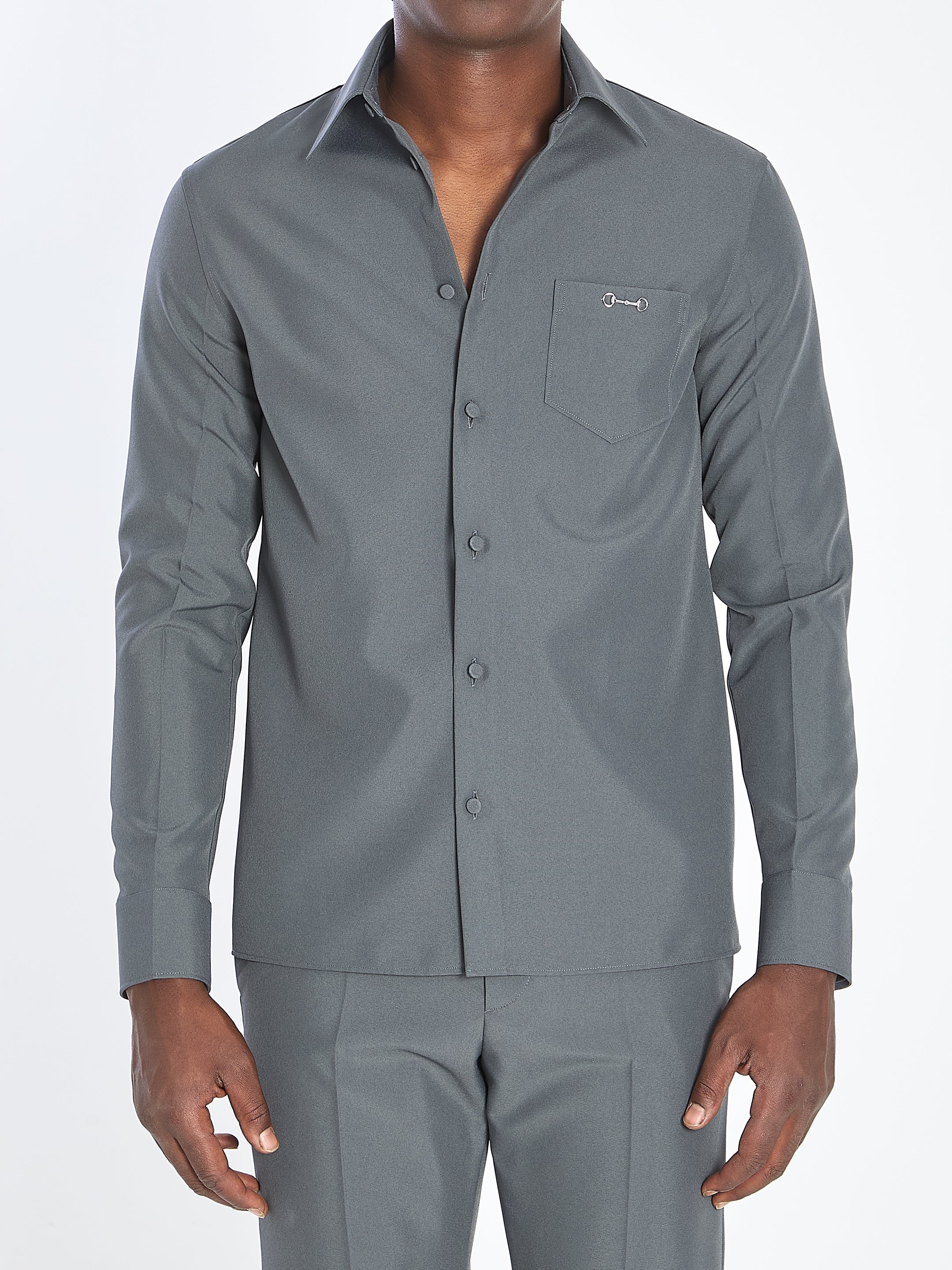 GUCCI Technical Fabric Shirt with Horsebit Detail - Size 48