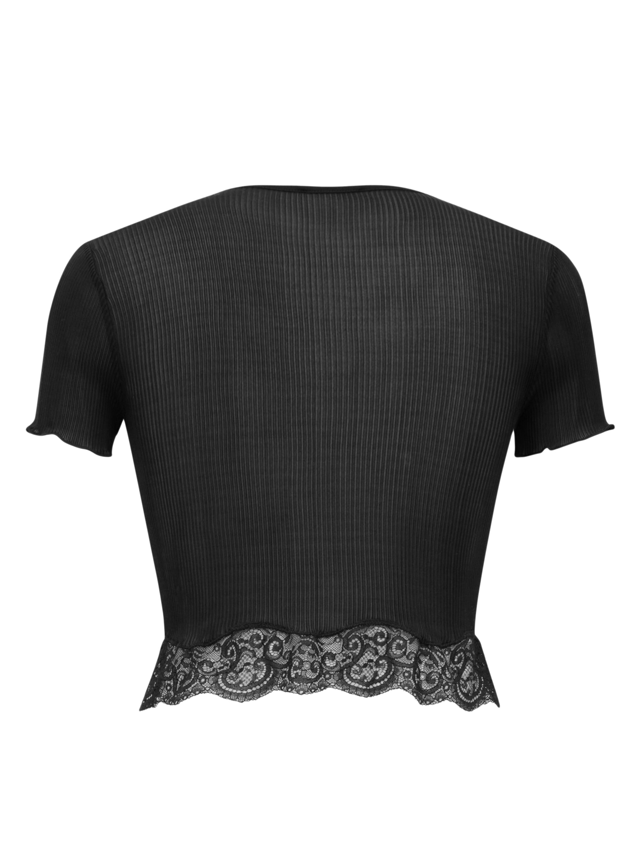 SAINT LAURENT Ribbed Silk and Lace T-Shirt - Women's Fitted Style
