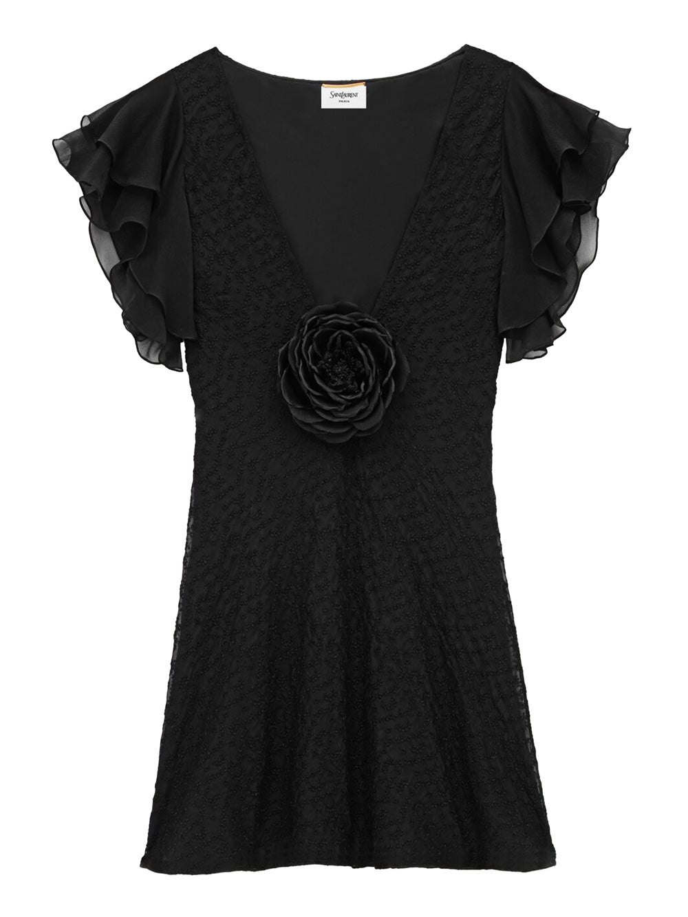 SAINT LAURENT Embroidered Muslin V-Neck Dress