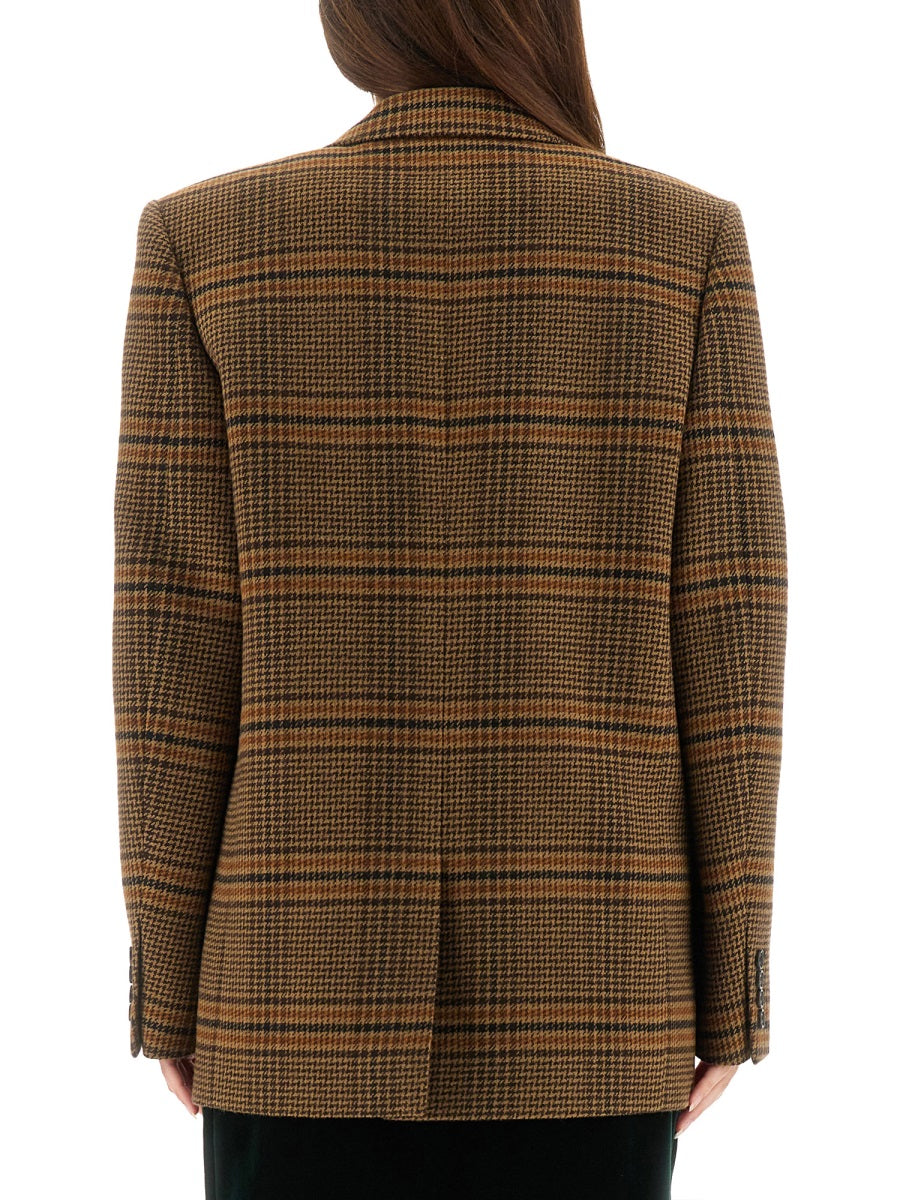 SAINT LAURENT Women’s Brown Check Wool Single-Breasted Blazer - Size 36