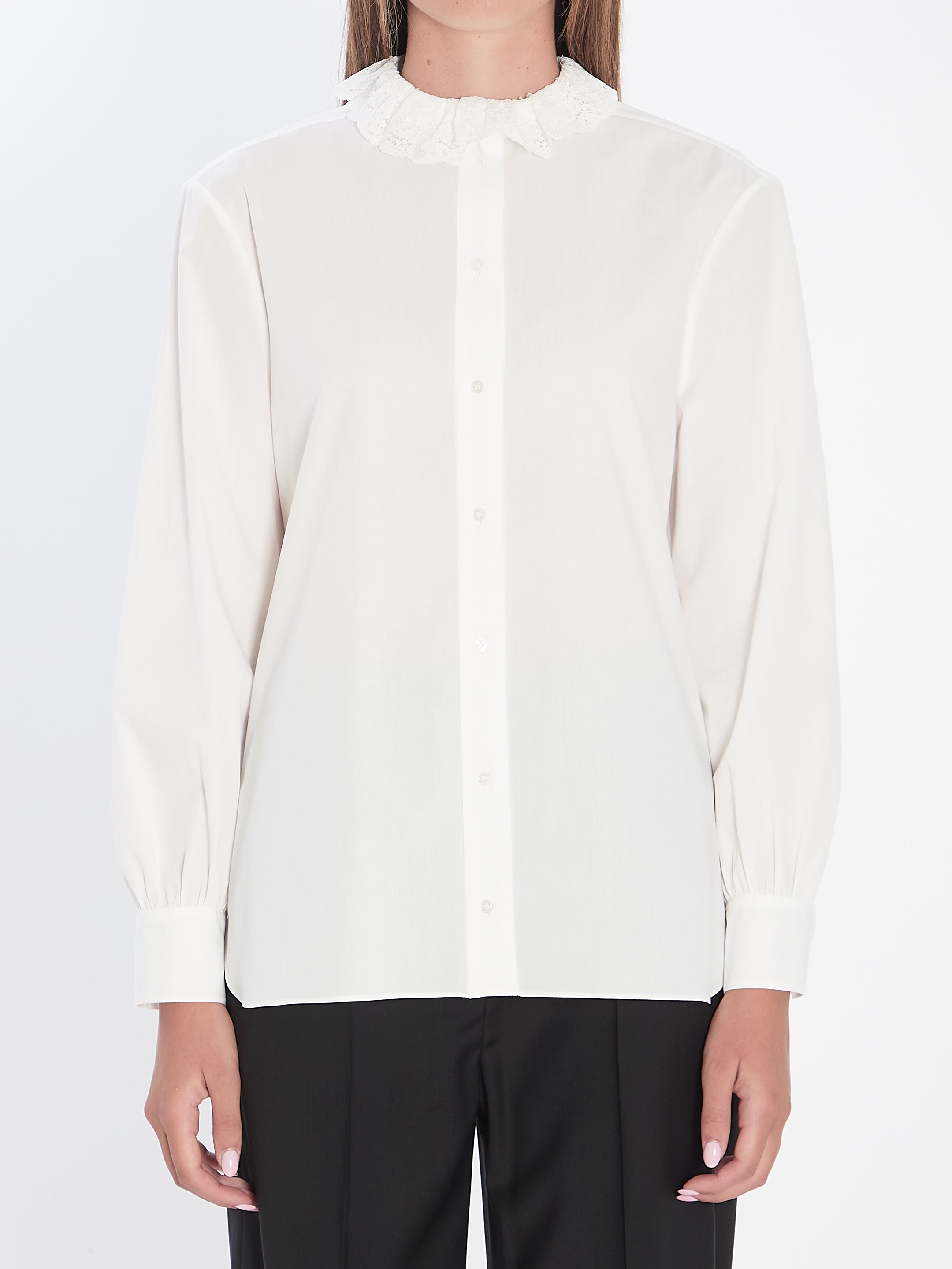SAINT LAURENT Riffle Neck Cotton Shirt for Women