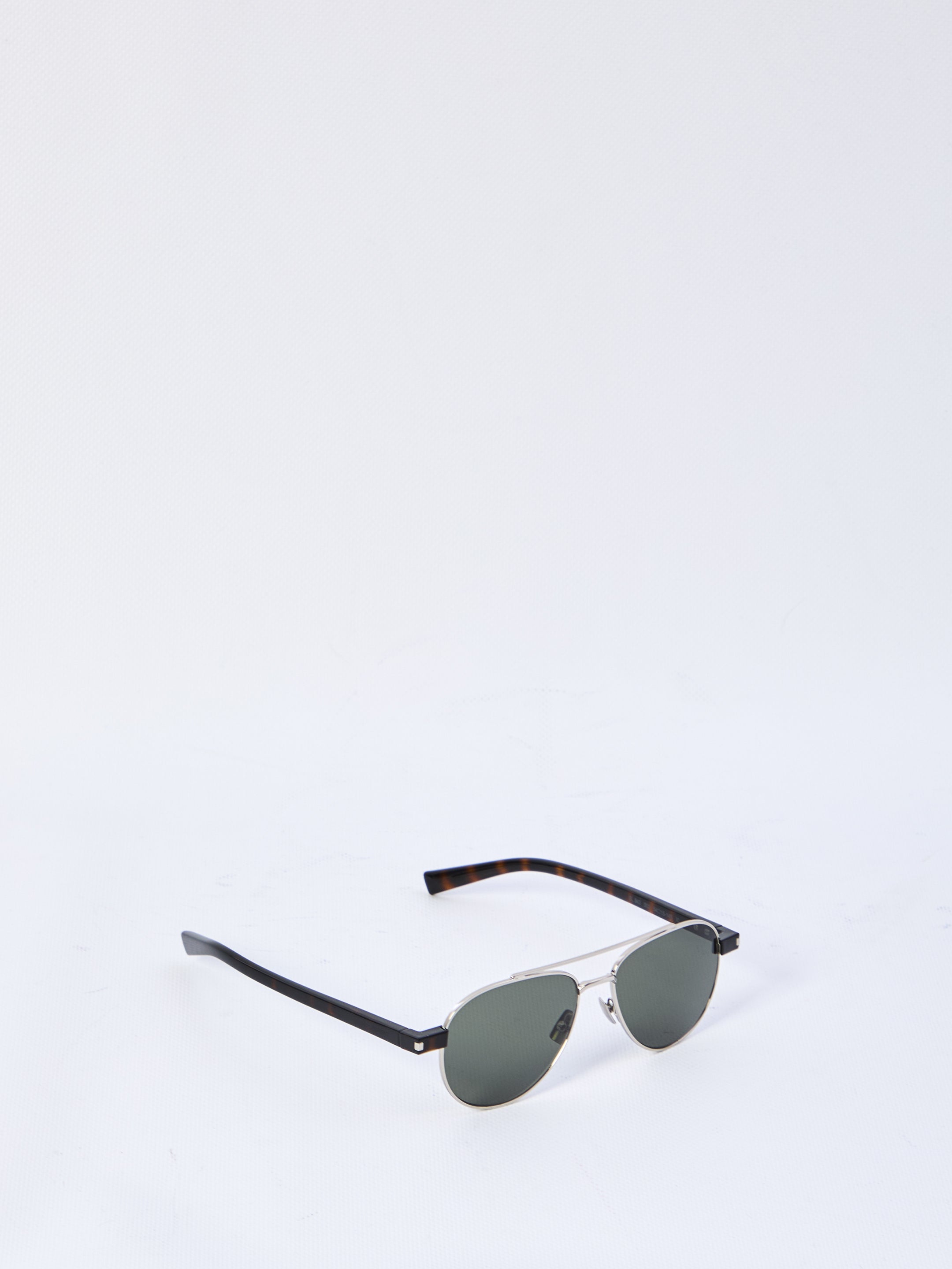 SAINT LAURENT Geometric Frame Sunglasses with Green Lenses
