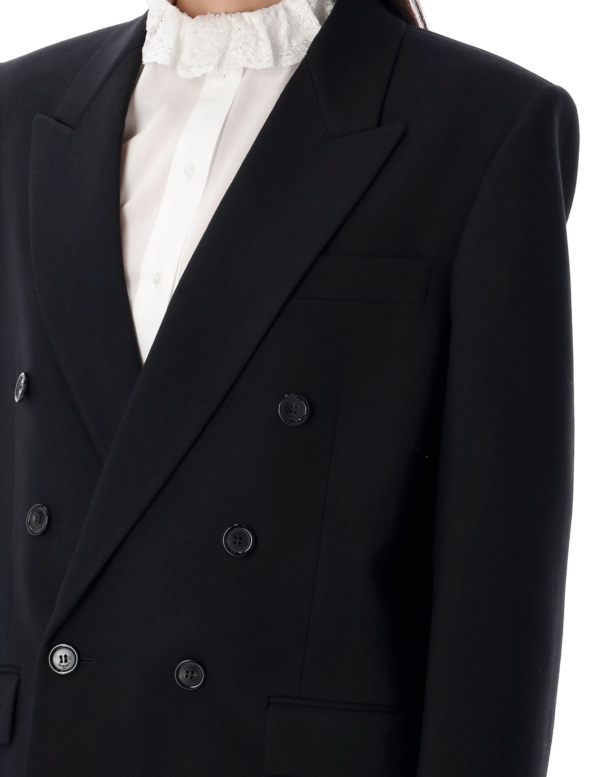 SAINT LAURENT Wool Blazer with Lapel Collar for Women